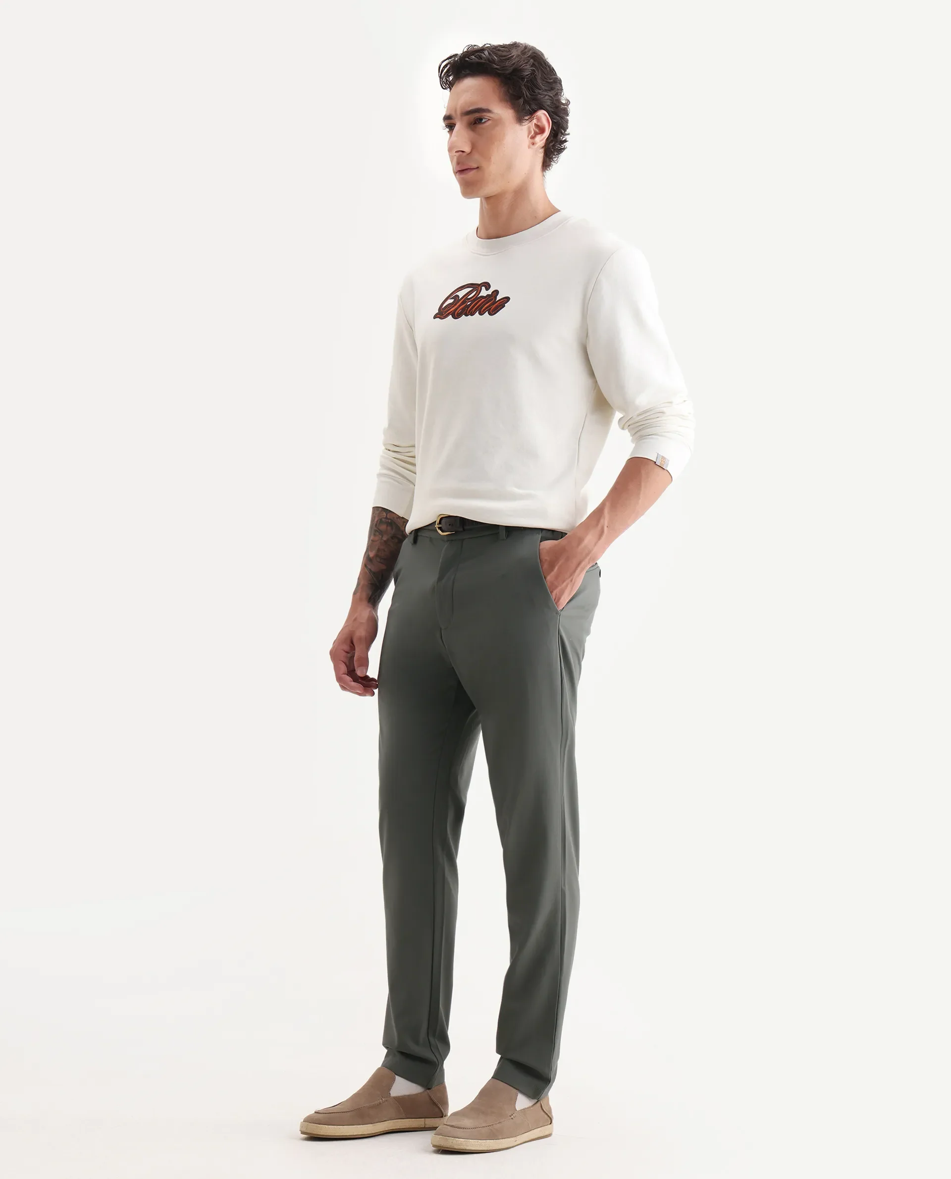 Rare Rabbit Men's Travel-26R Olive Polyester Blend Plain Regular Fit Trouser - Image 6