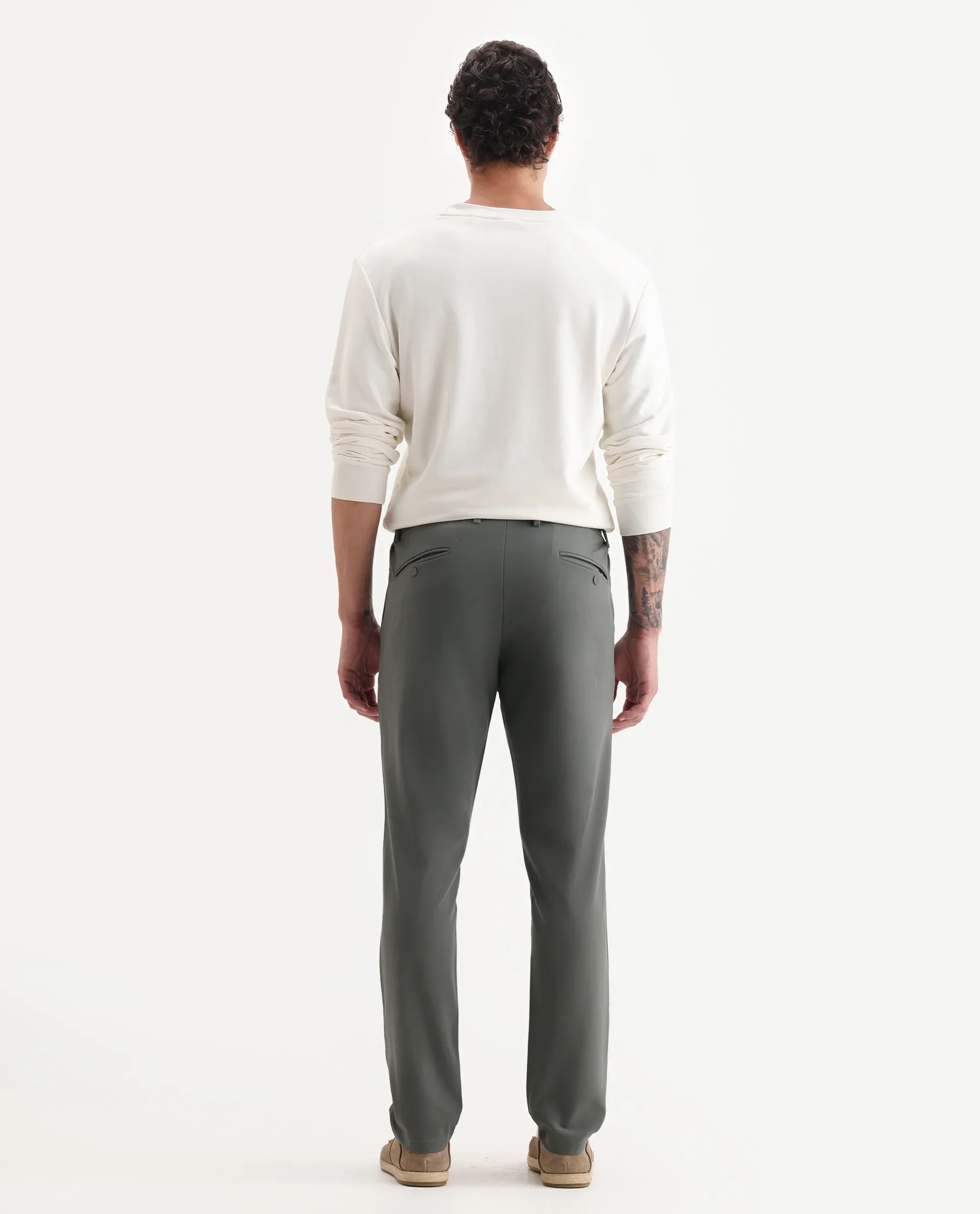Rare Rabbit Men's Travel-26R Olive Polyester Blend Plain Regular Fit Trouser - Image 7