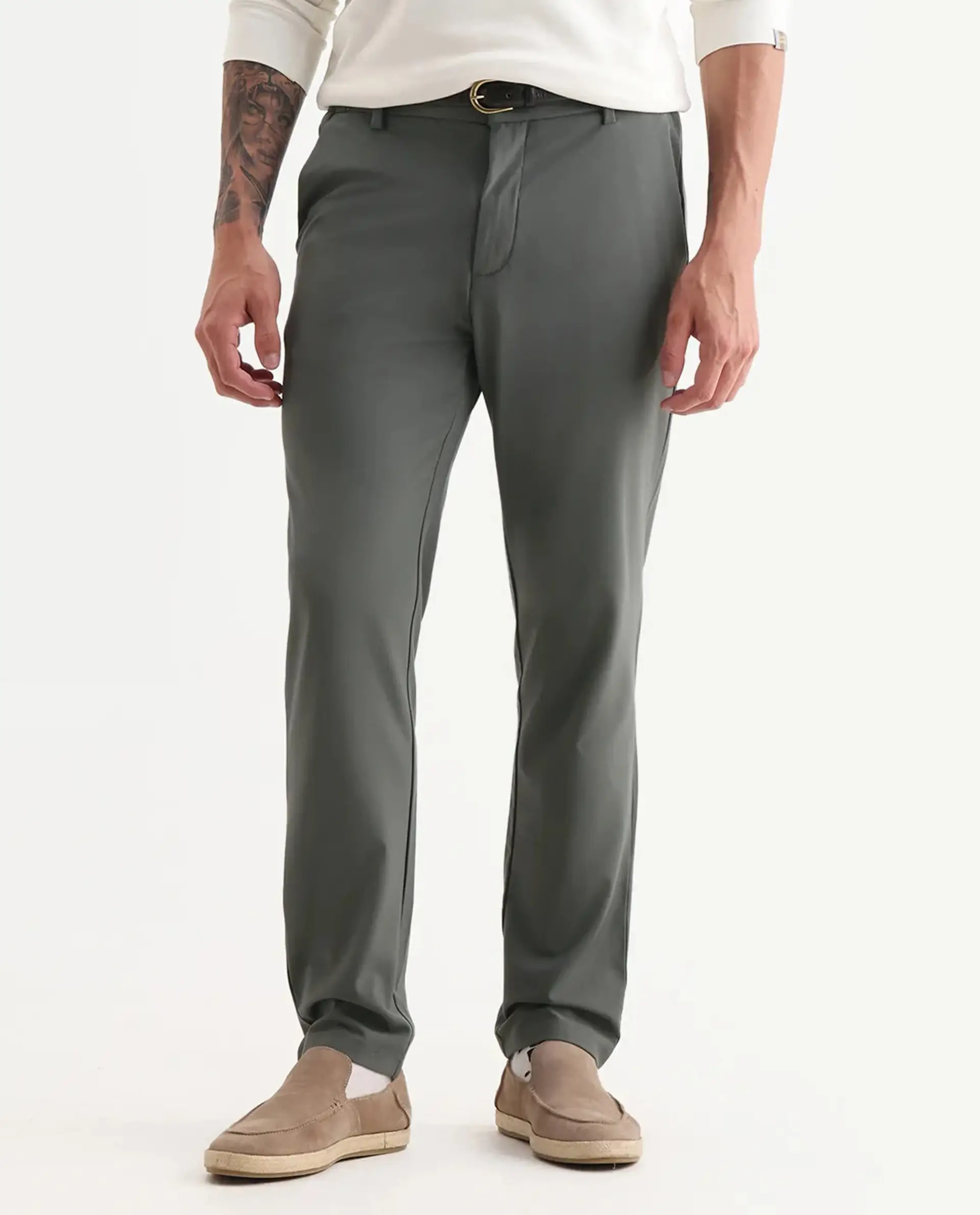 Rare Rabbit Men's Travel-26R Olive Polyester Blend Plain Regular Fit Trouser - Image 8