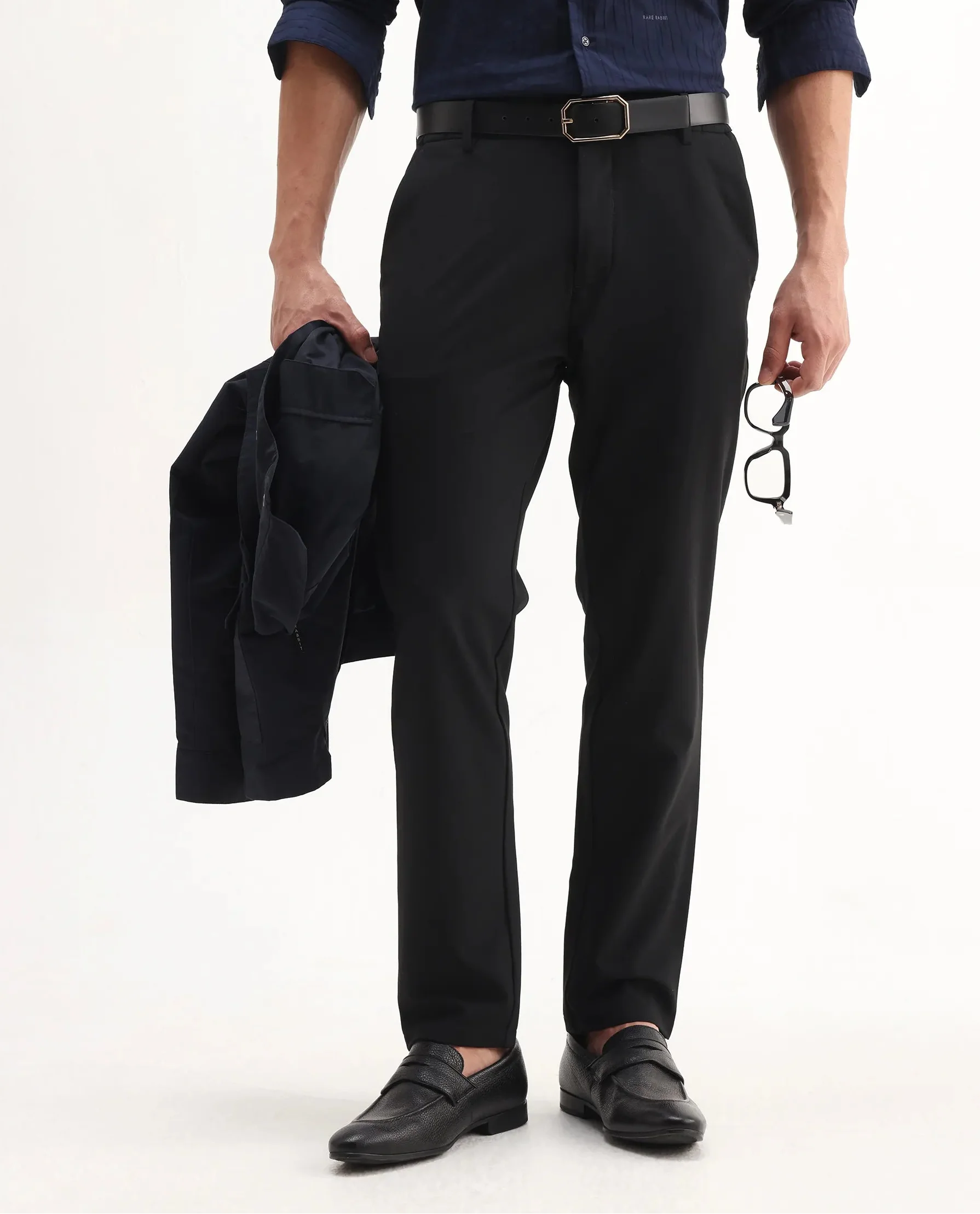 Rare Rabbit Men's Travel-Aw25 Black Polyester Fabric Button And Zip Closure Closure Plain Trouser - Image 2