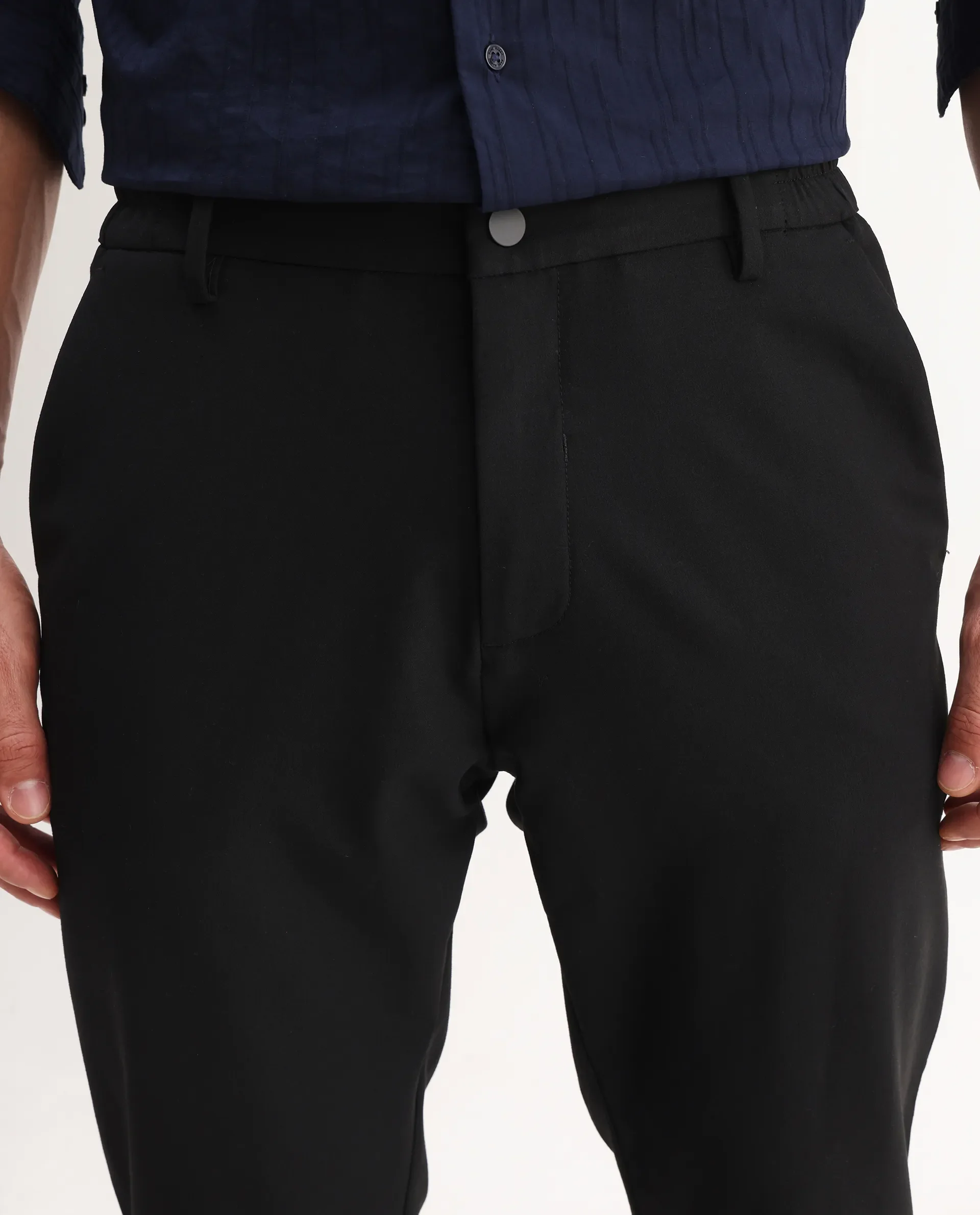 Rare Rabbit Men's Travel-Aw25 Black Polyester Fabric Button And Zip Closure Closure Plain Trouser - Image 3