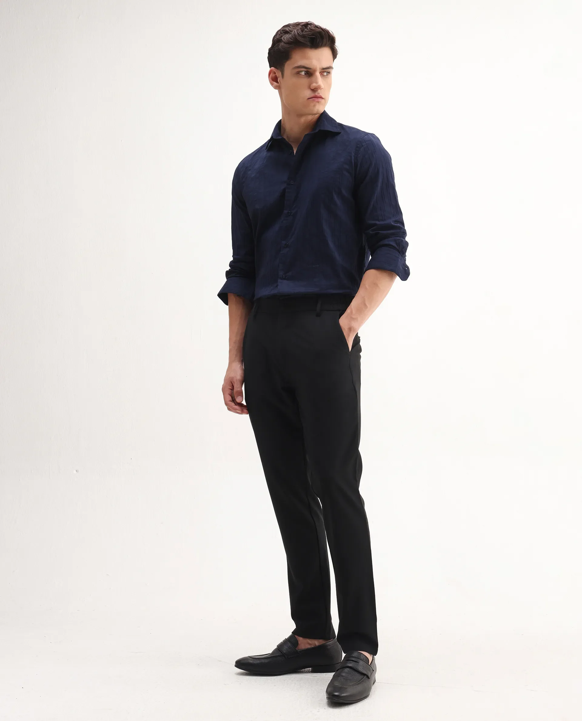 Rare Rabbit Men's Travel-Aw25 Black Polyester Fabric Button And Zip Closure Closure Plain Trouser - Image 4