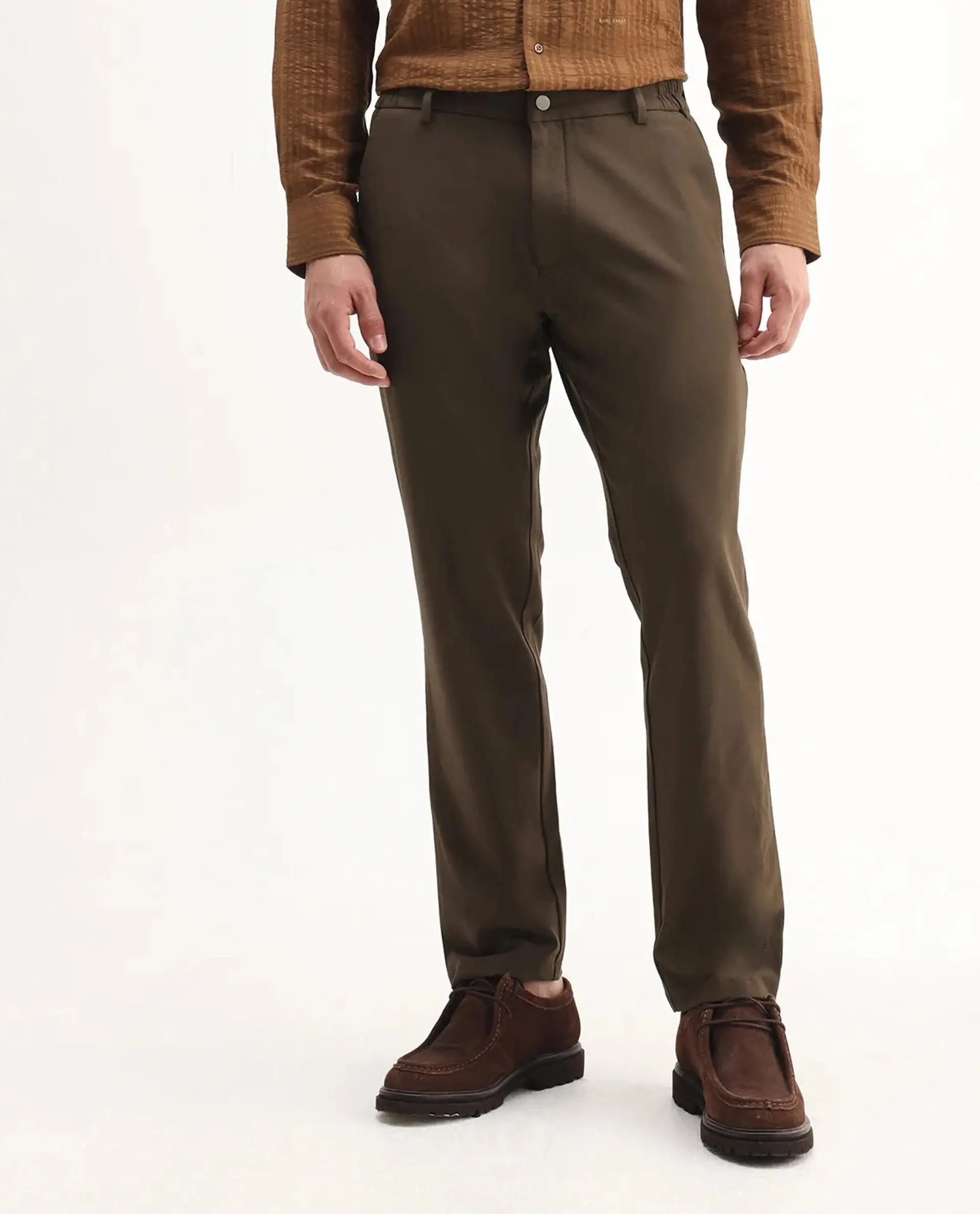 Rare Rabbit Men's Travel-Aw25 Dark Brown Polyester Blend Plain Regular Fit Trouser - Image 10