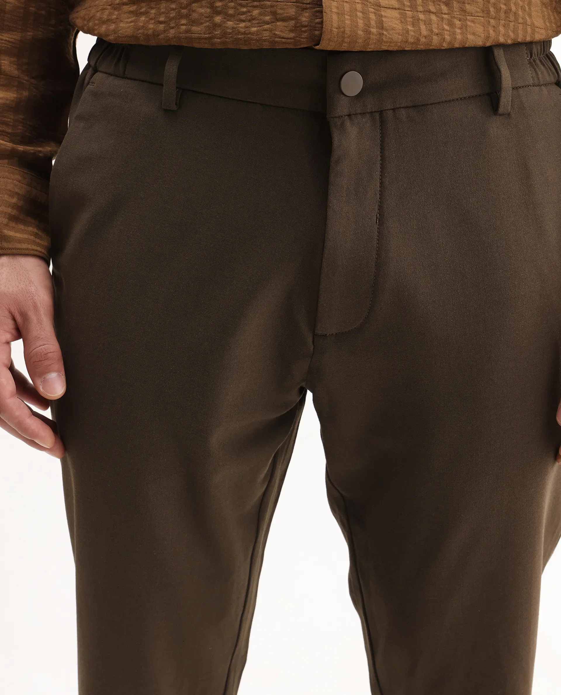 Rare Rabbit Men's Travel-Aw25 Dark Brown Polyester Blend Plain Regular Fit Trouser - Image 7