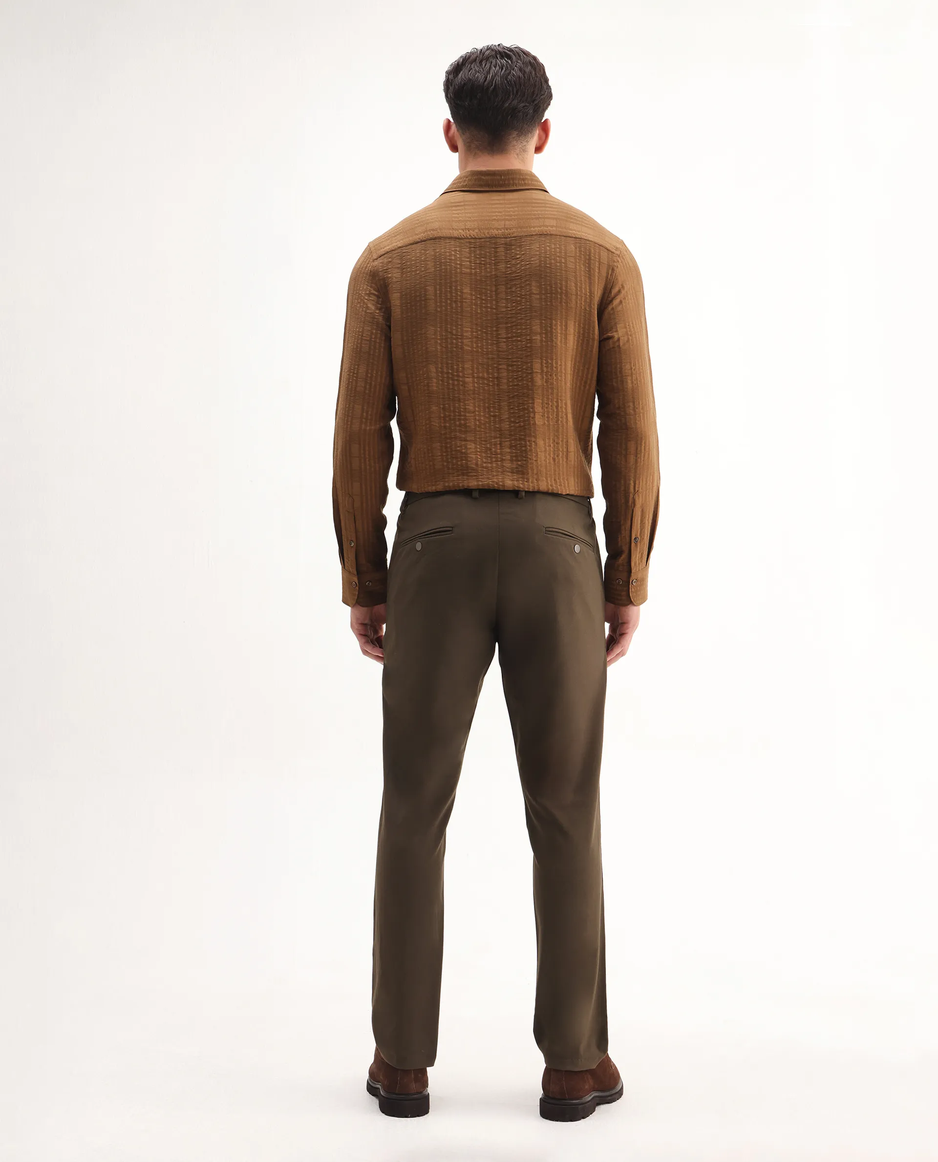 Rare Rabbit Men's Travel-Aw25 Dark Brown Polyester Blend Plain Regular Fit Trouser - Image 9
