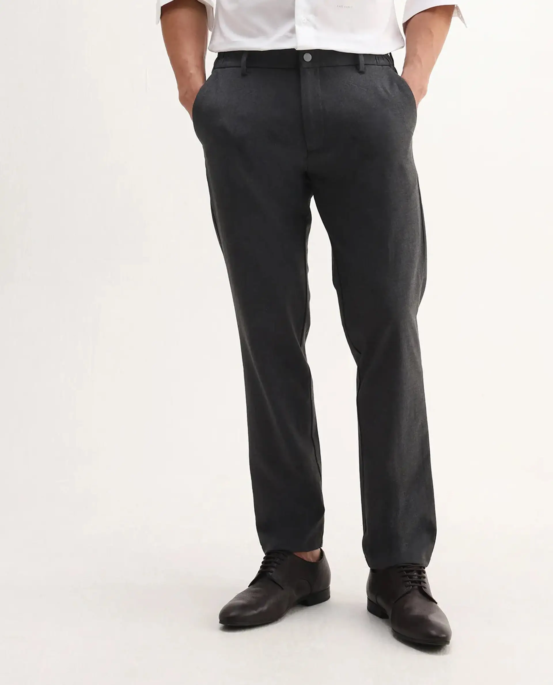 Rare Rabbit Men's Travel-Aw25 Dark Grey Polyester Blend Plain Regular Fit Trouser - Image 10