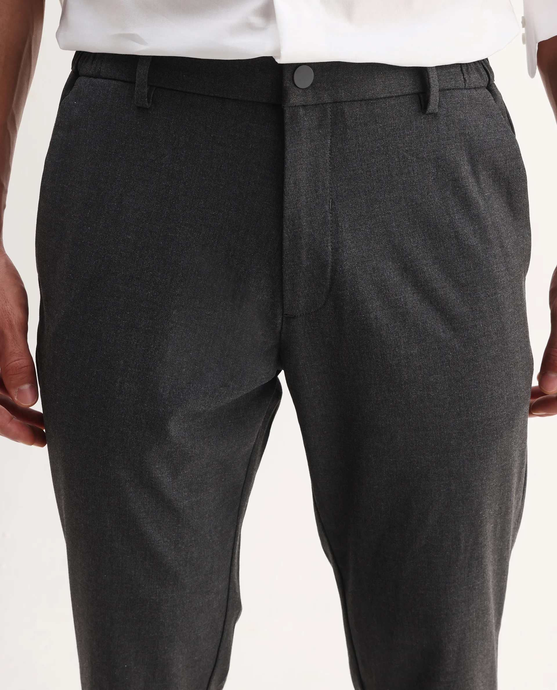 Rare Rabbit Men's Travel-Aw25 Dark Grey Polyester Blend Plain Regular Fit Trouser - Image 3