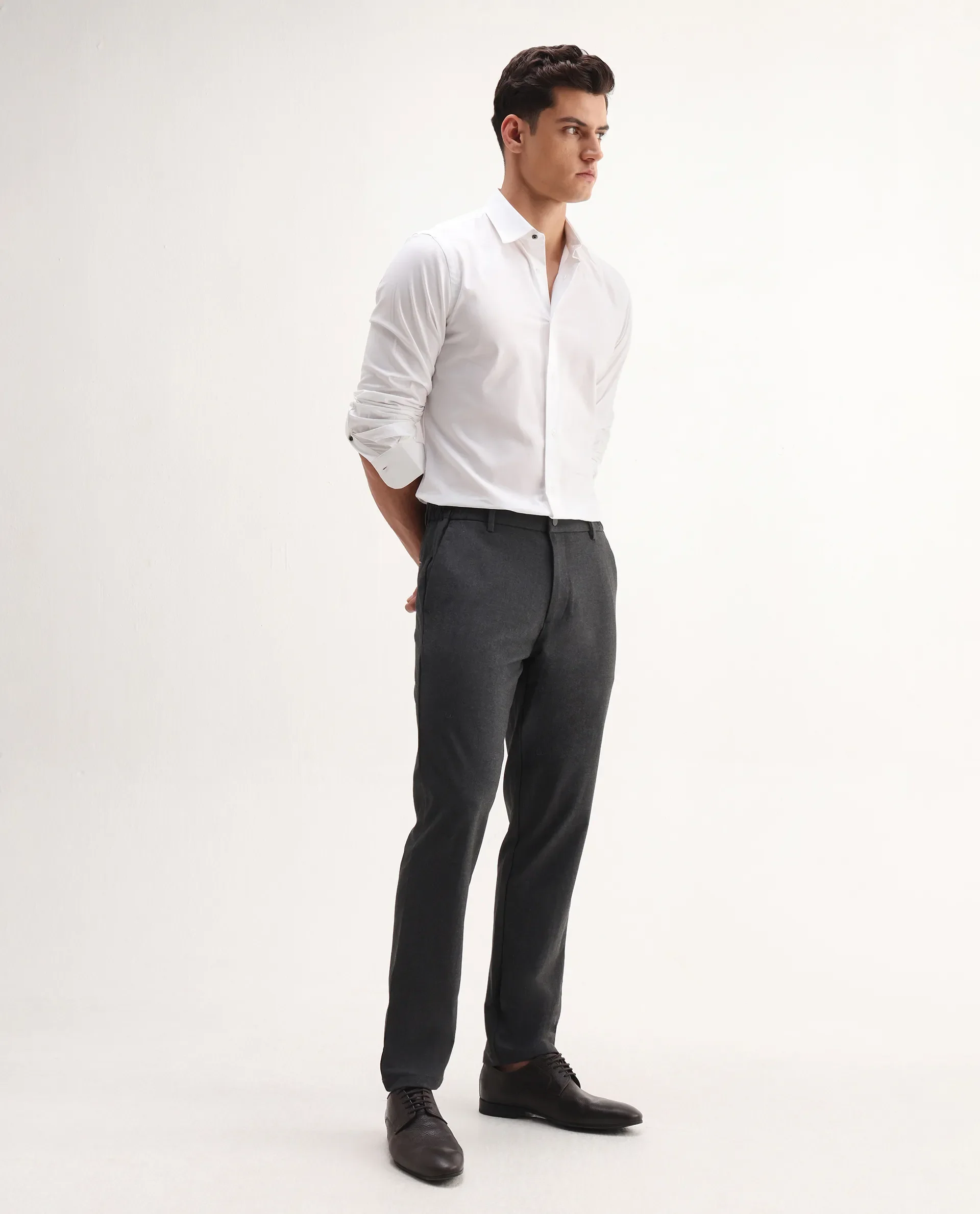 Rare Rabbit Men's Travel-Aw25 Dark Grey Polyester Blend Plain Regular Fit Trouser - Image 5