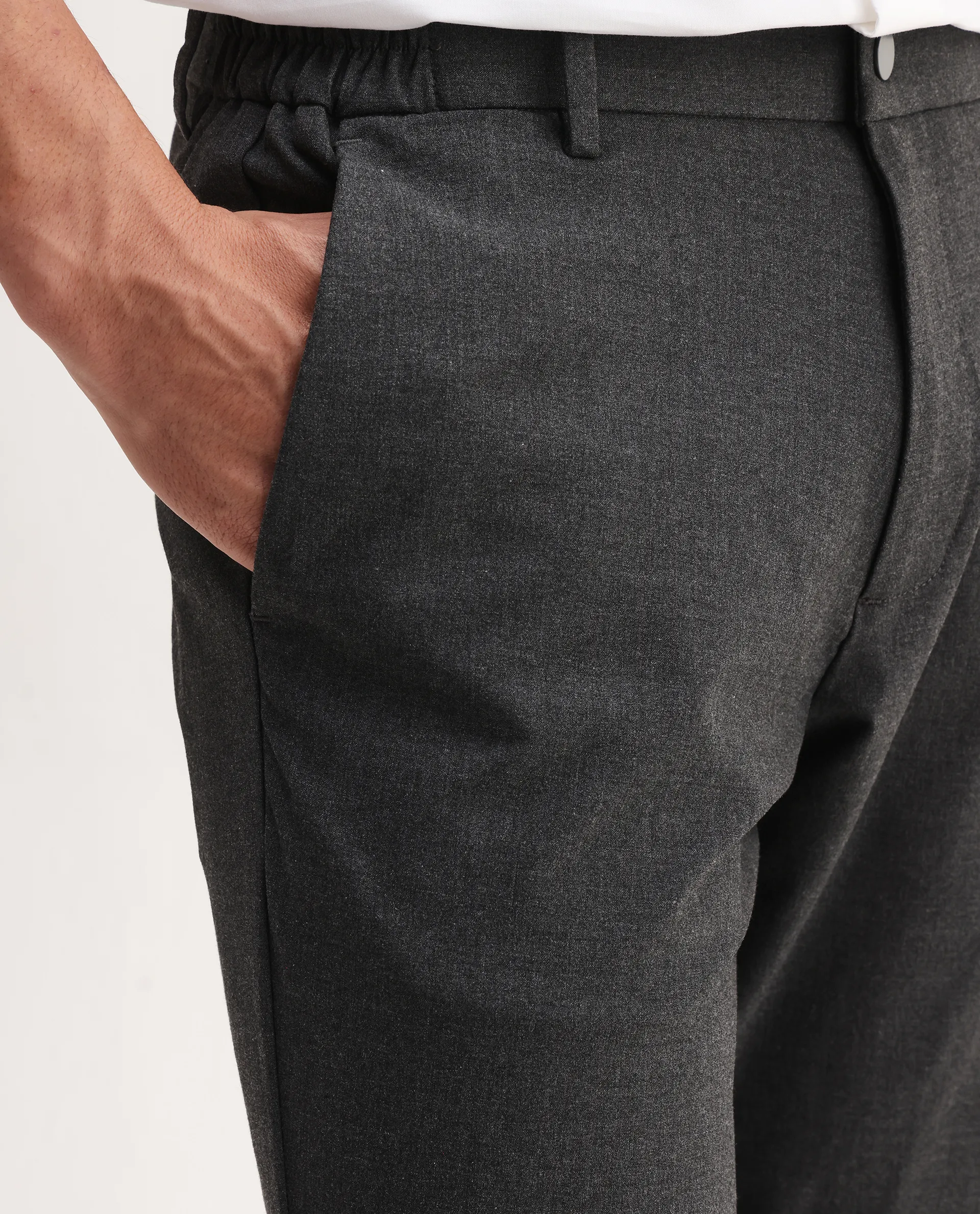 Rare Rabbit Men's Travel-Aw25 Dark Grey Polyester Blend Plain Regular Fit Trouser - Image 6