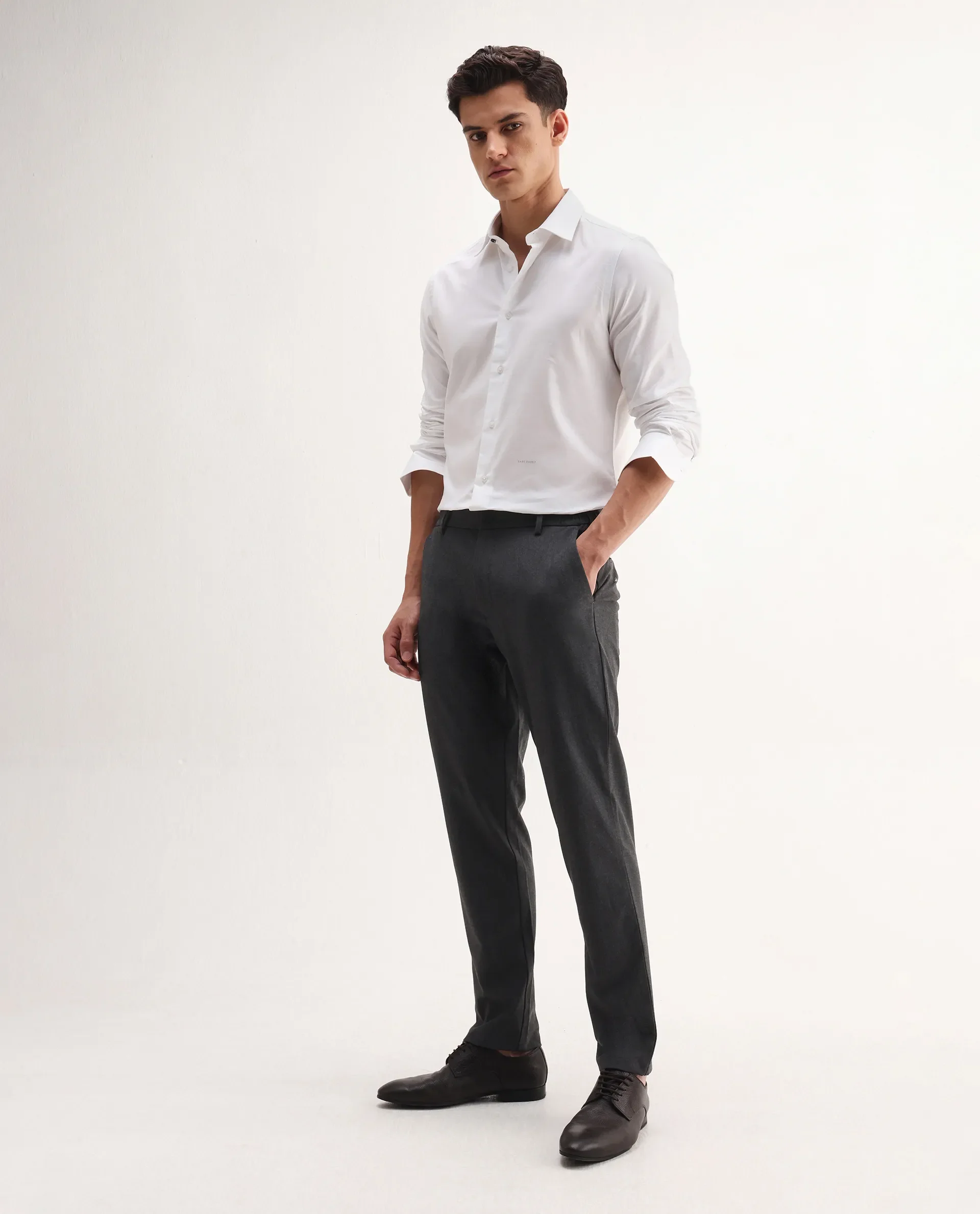 Rare Rabbit Men's Travel-Aw25 Dark Grey Polyester Blend Plain Regular Fit Trouser - Image 7