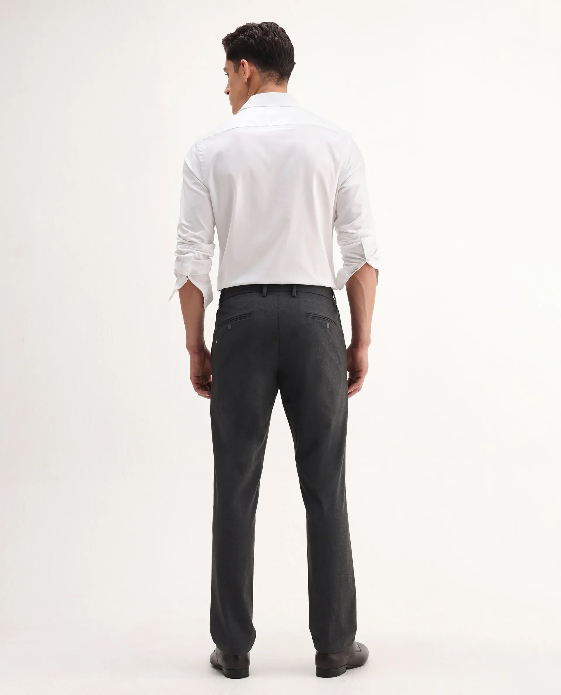 Rare Rabbit Men's Travel-Aw25 Dark Grey Polyester Blend Plain Regular Fit Trouser - Image 9