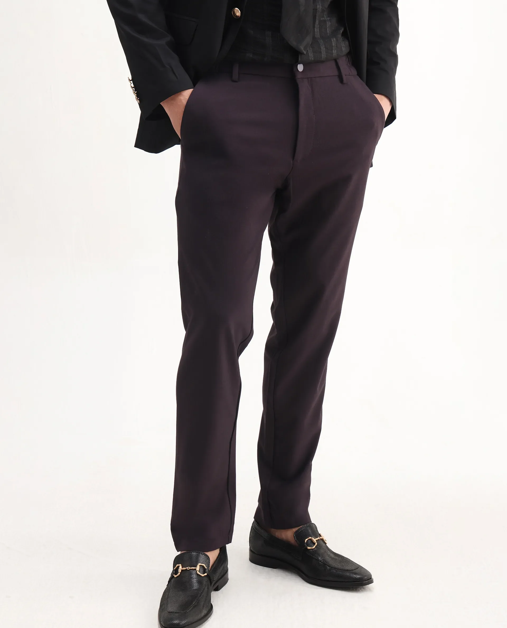 Rare Rabbit Men's Travel-Aw25 Dark Maroon Polyester Blend Plain Regular Fit Trouser - Image 2