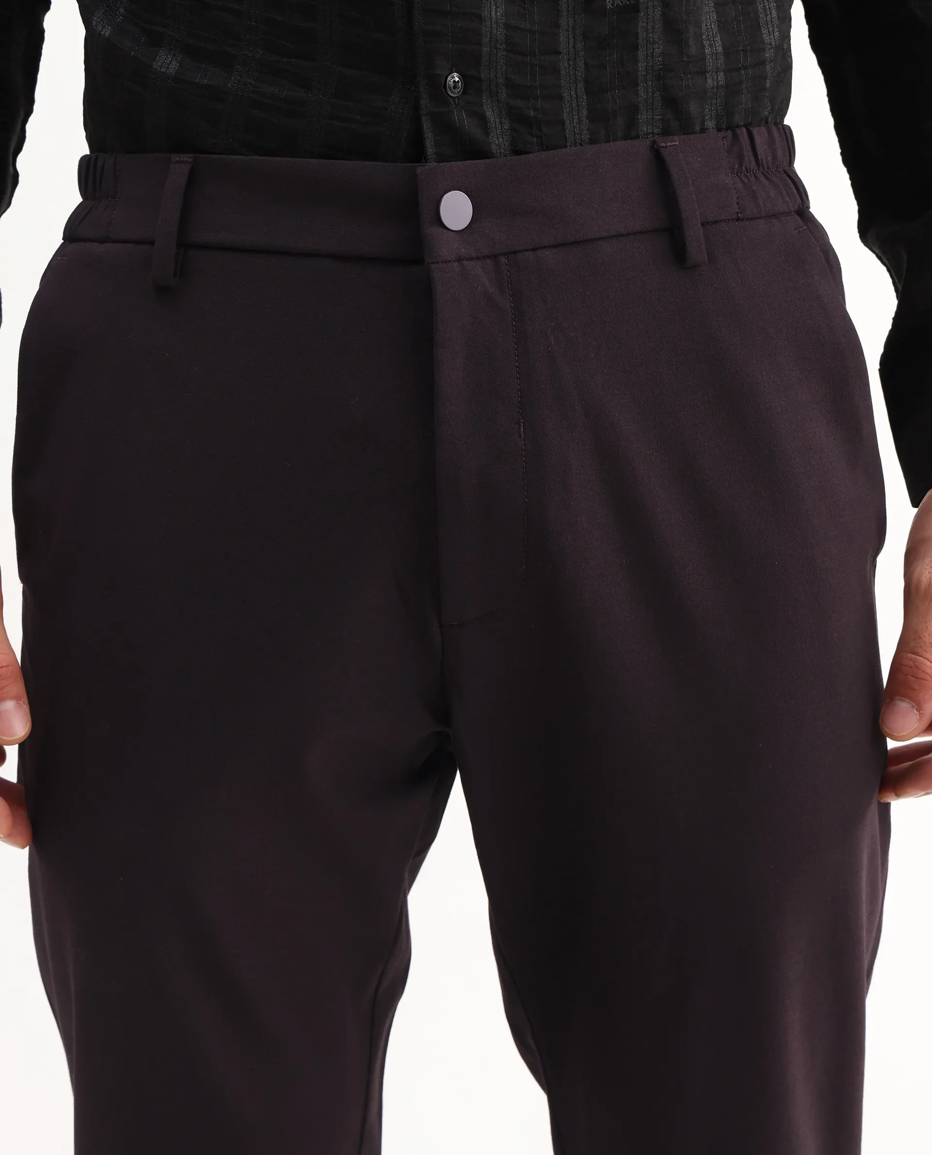 Rare Rabbit Men's Travel-Aw25 Dark Maroon Polyester Blend Plain Regular Fit Trouser - Image 3