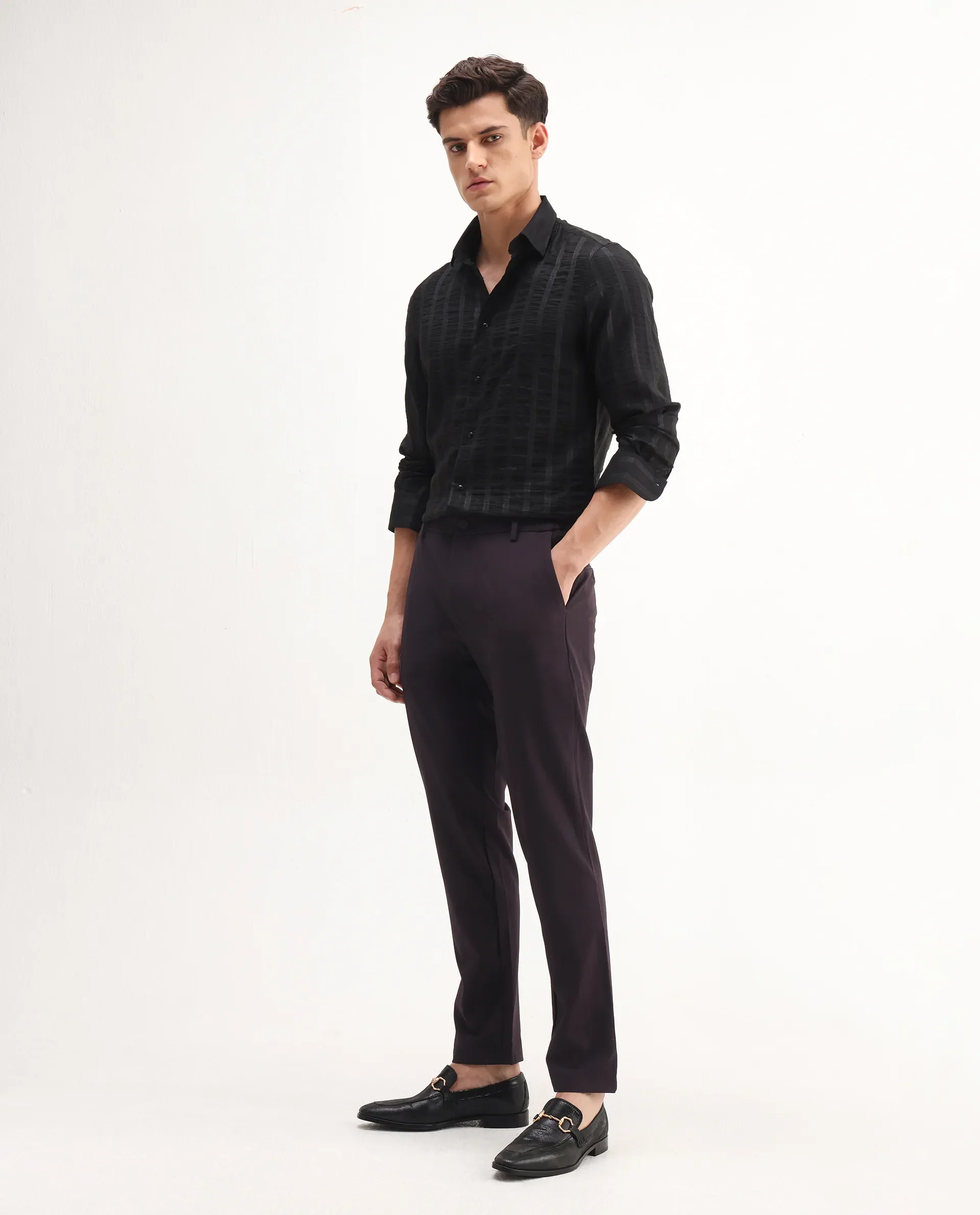 Rare Rabbit Men's Travel-Aw25 Dark Maroon Polyester Blend Plain Regular Fit Trouser - Image 5