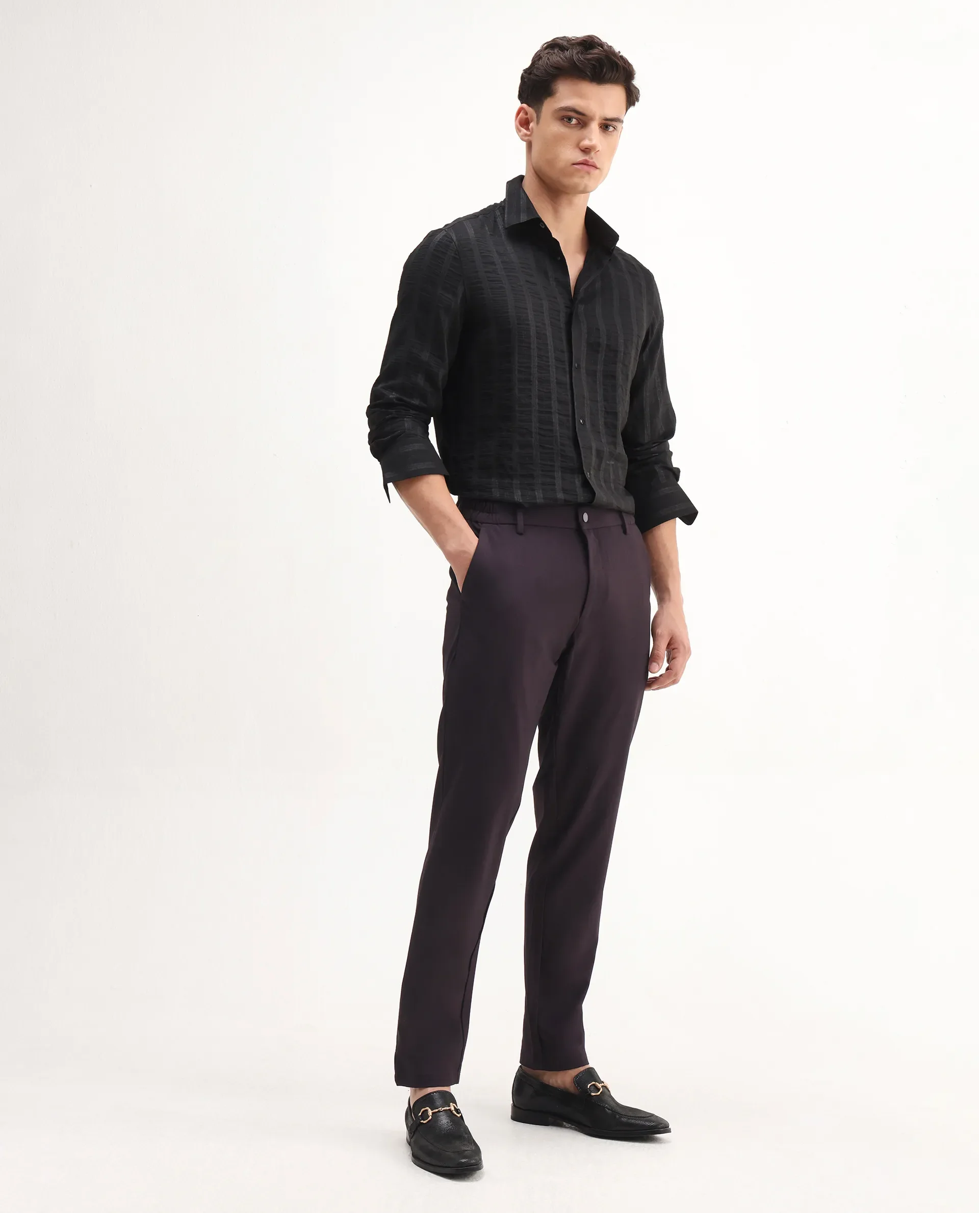 Rare Rabbit Men's Travel-Aw25 Dark Maroon Polyester Blend Plain Regular Fit Trouser - Image 6