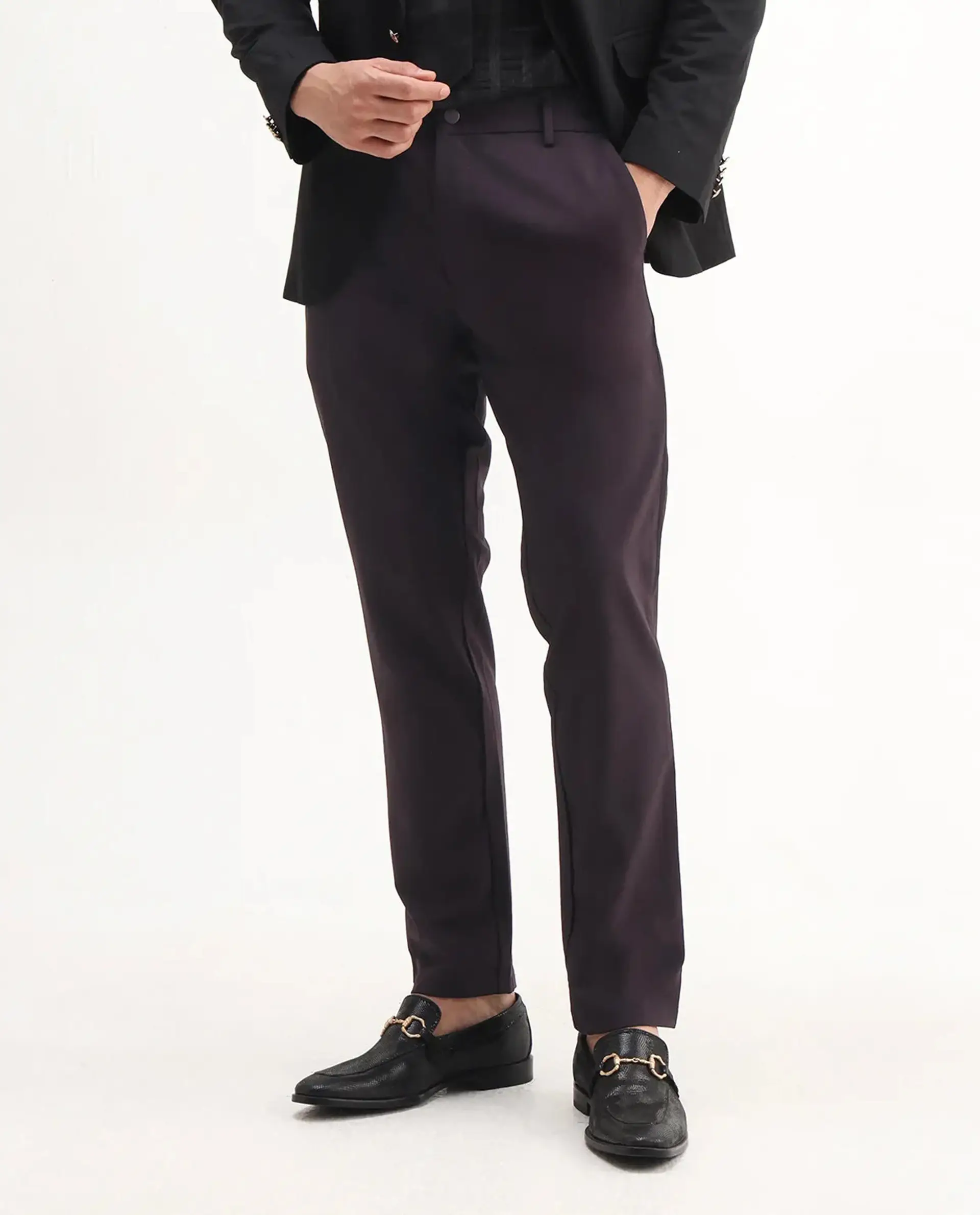 Rare Rabbit Men's Travel-Aw25 Dark Maroon Polyester Blend Plain Regular Fit Trouser - Image 8
