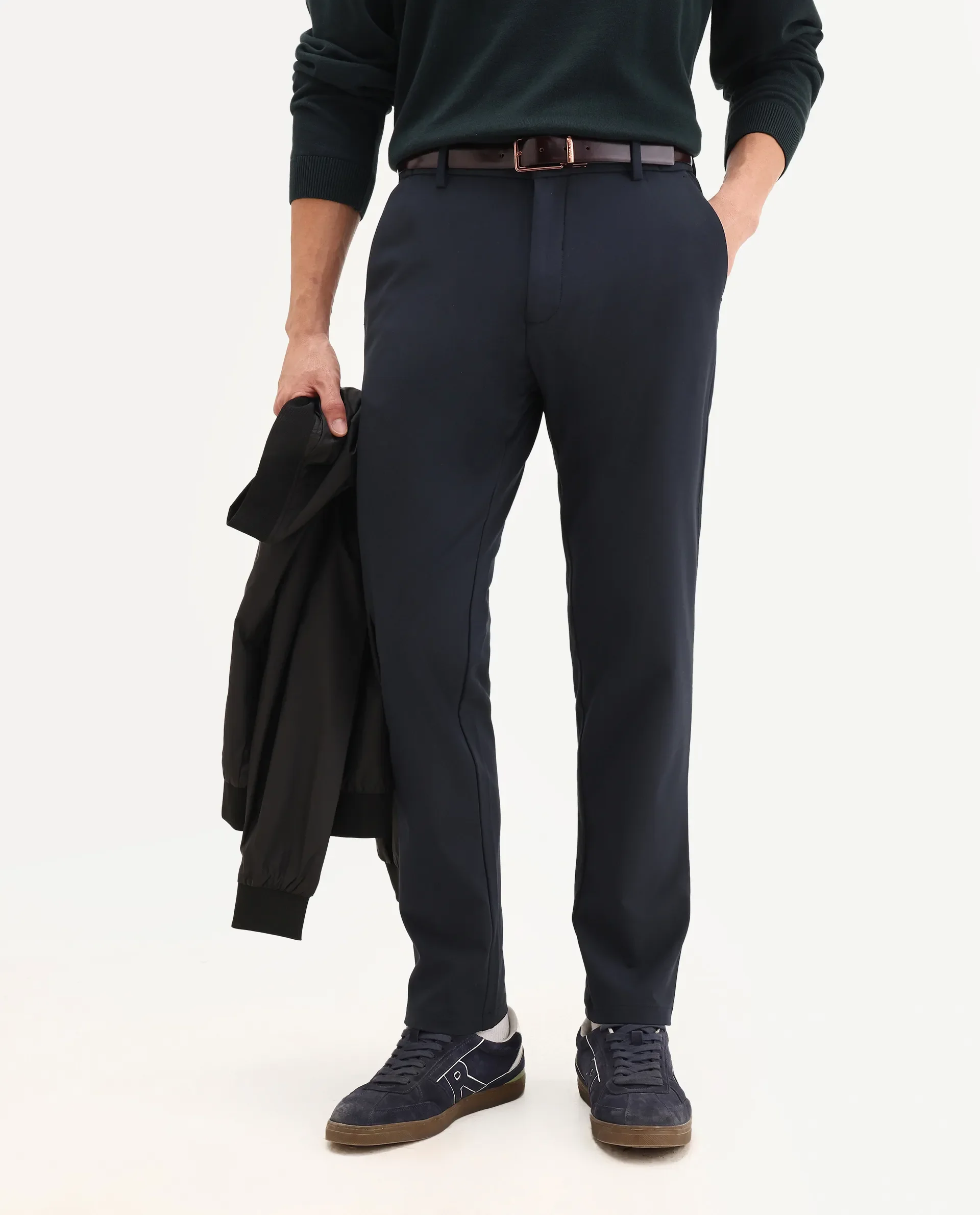 Rare Rabbit Men Travel-Aw25 Dark Navy Polyester Blend Plain Regular Fit Trouser - Image 2