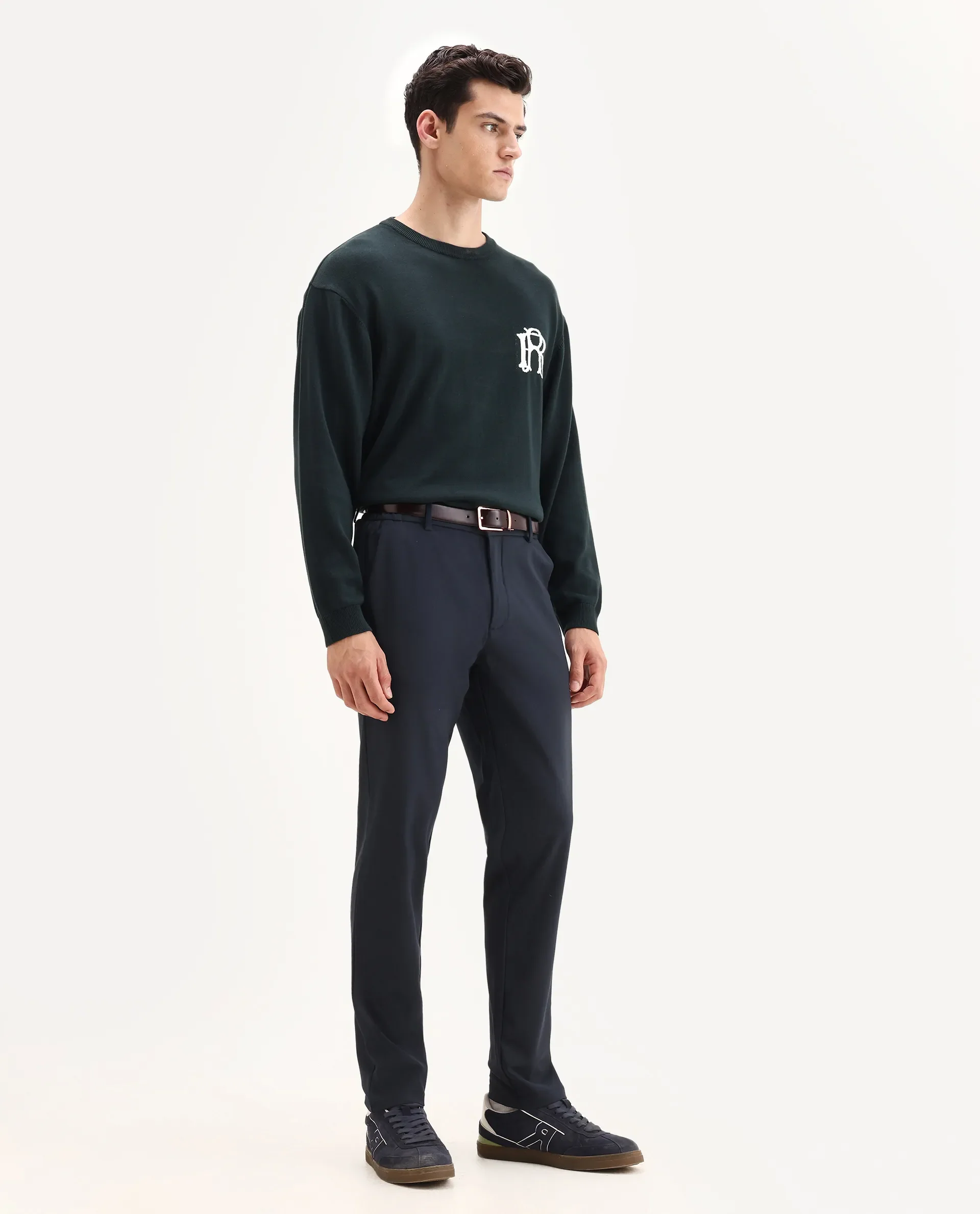 Rare Rabbit Men Travel-Aw25 Dark Navy Polyester Blend Plain Regular Fit Trouser - Image 5