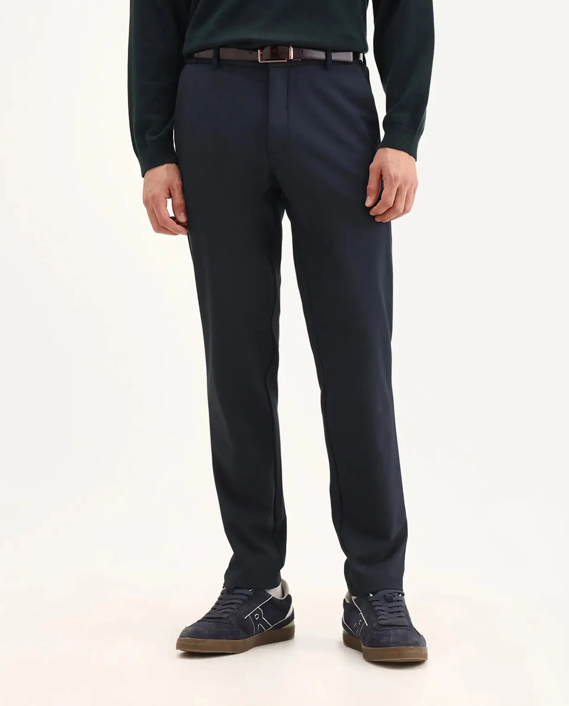 Rare Rabbit Men Travel-Aw25 Dark Navy Polyester Blend Plain Regular Fit Trouser - Image 8