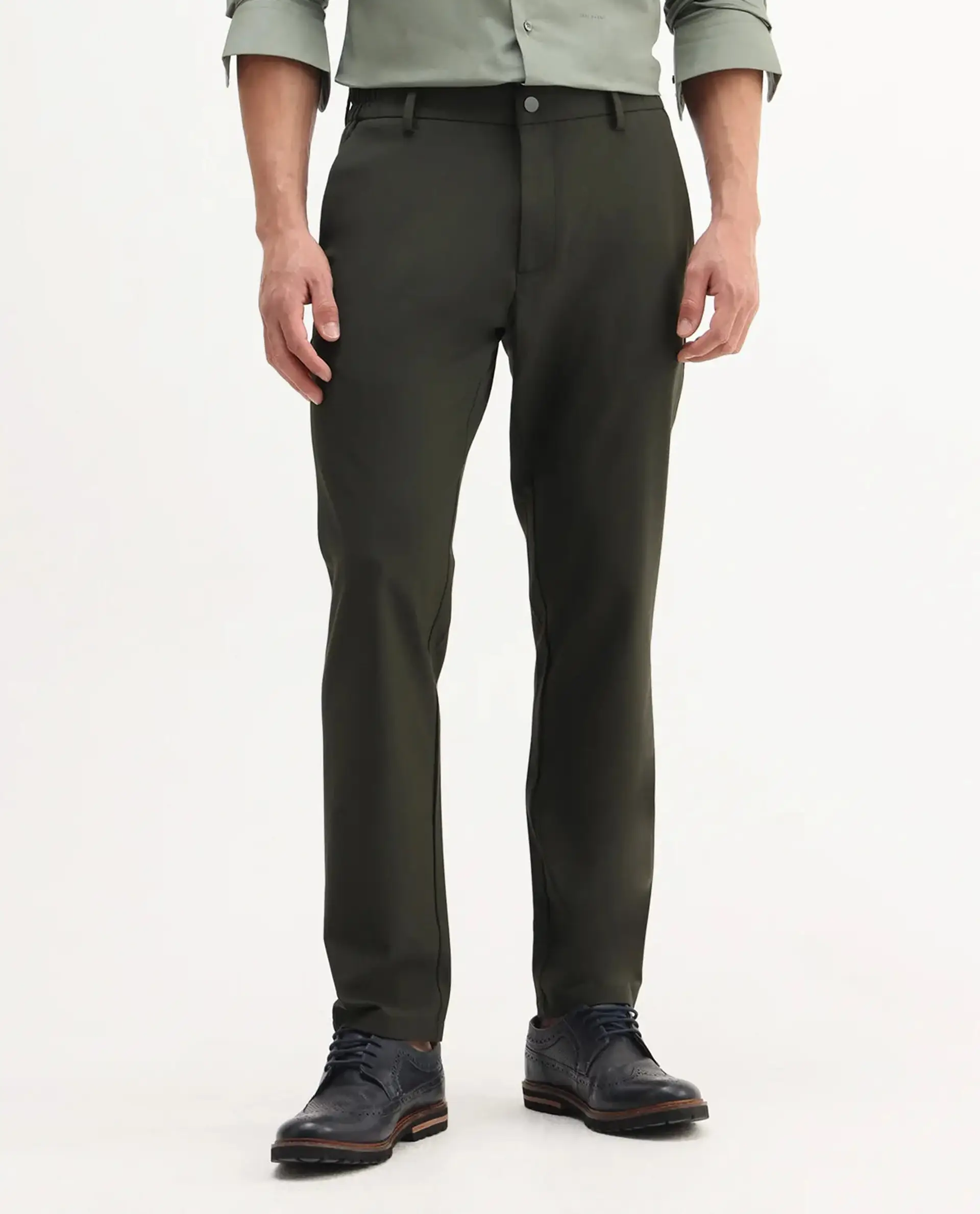 Rare Rabbit Men Travel-Aw25 Green Polyester Fabric Button And Zip Closure Closure Plain Trouser - Image 10