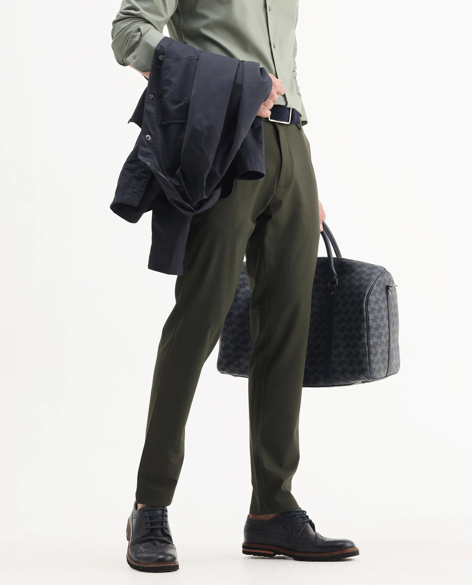 Rare Rabbit Men Travel-Aw25 Green Polyester Fabric Button And Zip Closure Closure Plain Trouser - Image 2