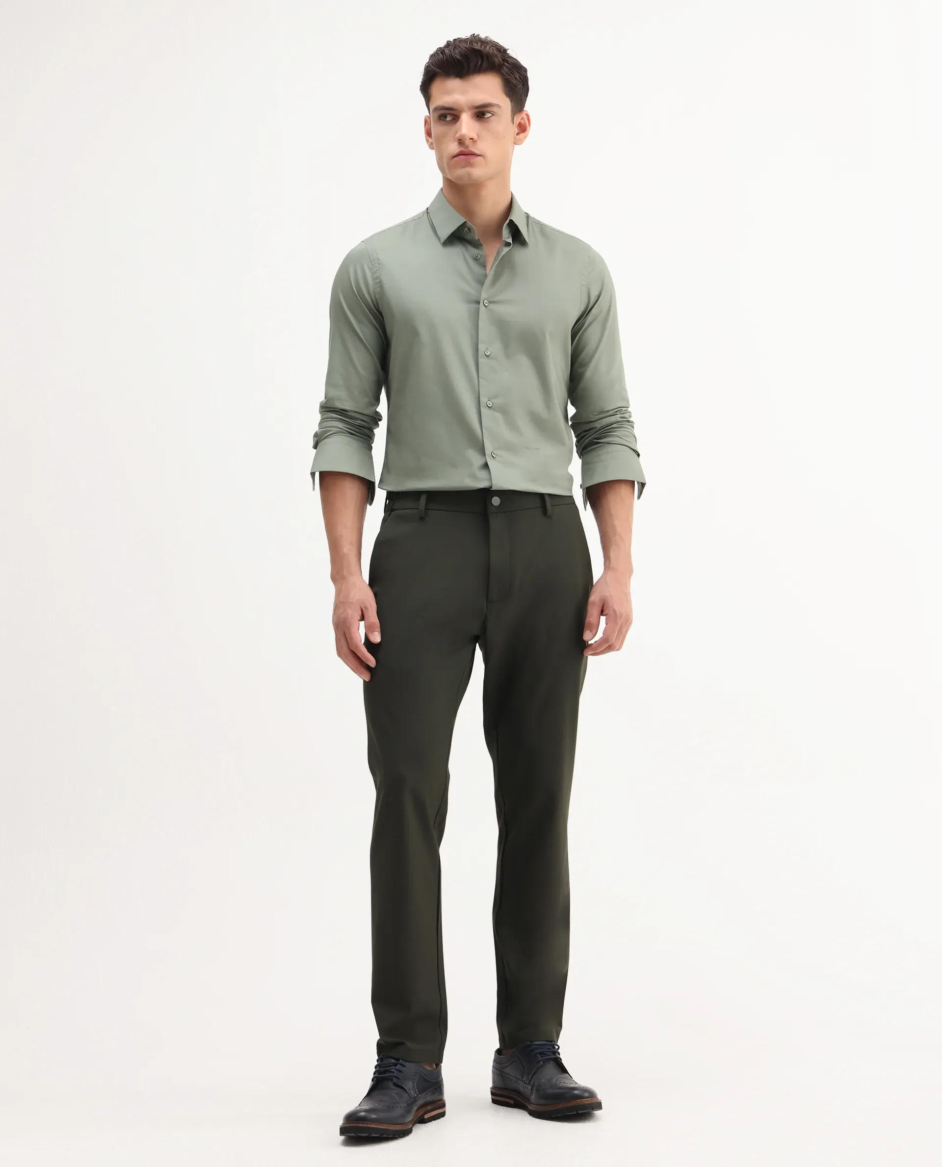 Rare Rabbit Men Travel-Aw25 Green Polyester Fabric Button And Zip Closure Closure Plain Trouser - Image 4