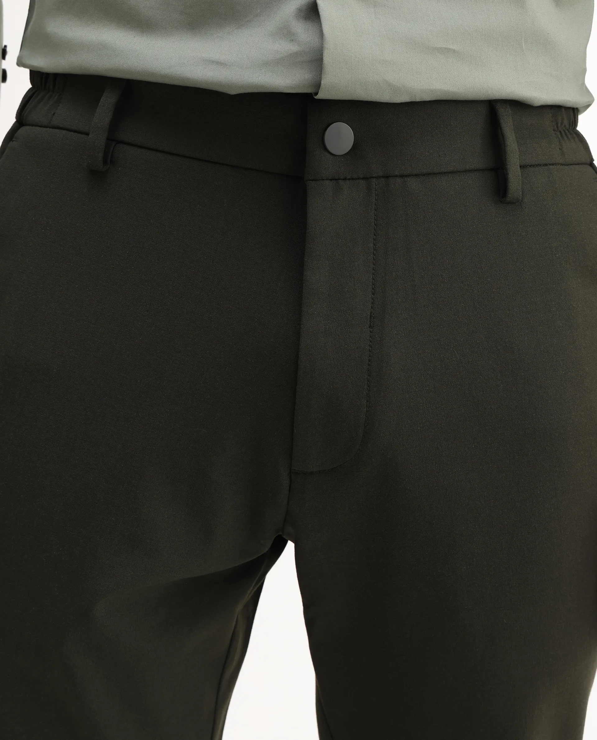 Rare Rabbit Men Travel-Aw25 Green Polyester Fabric Button And Zip Closure Closure Plain Trouser - Image 6