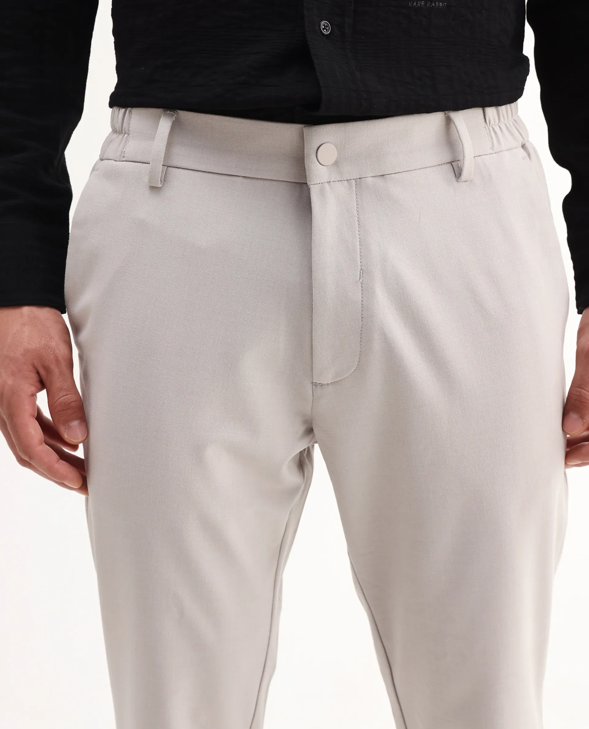 Rare Rabbit Men's Travel-Aw25 Light Beige Polyester Blend Plain Regular Fit Trouser - Image 2