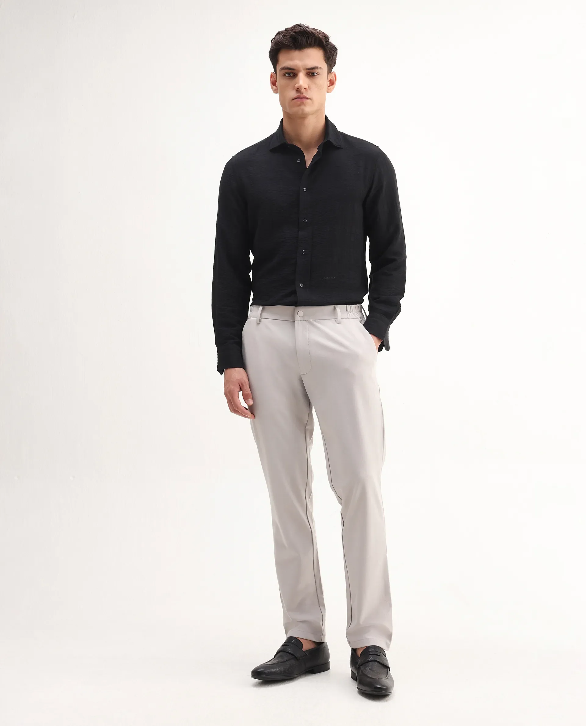 Rare Rabbit Men's Travel-Aw25 Light Beige Polyester Blend Plain Regular Fit Trouser - Image 3