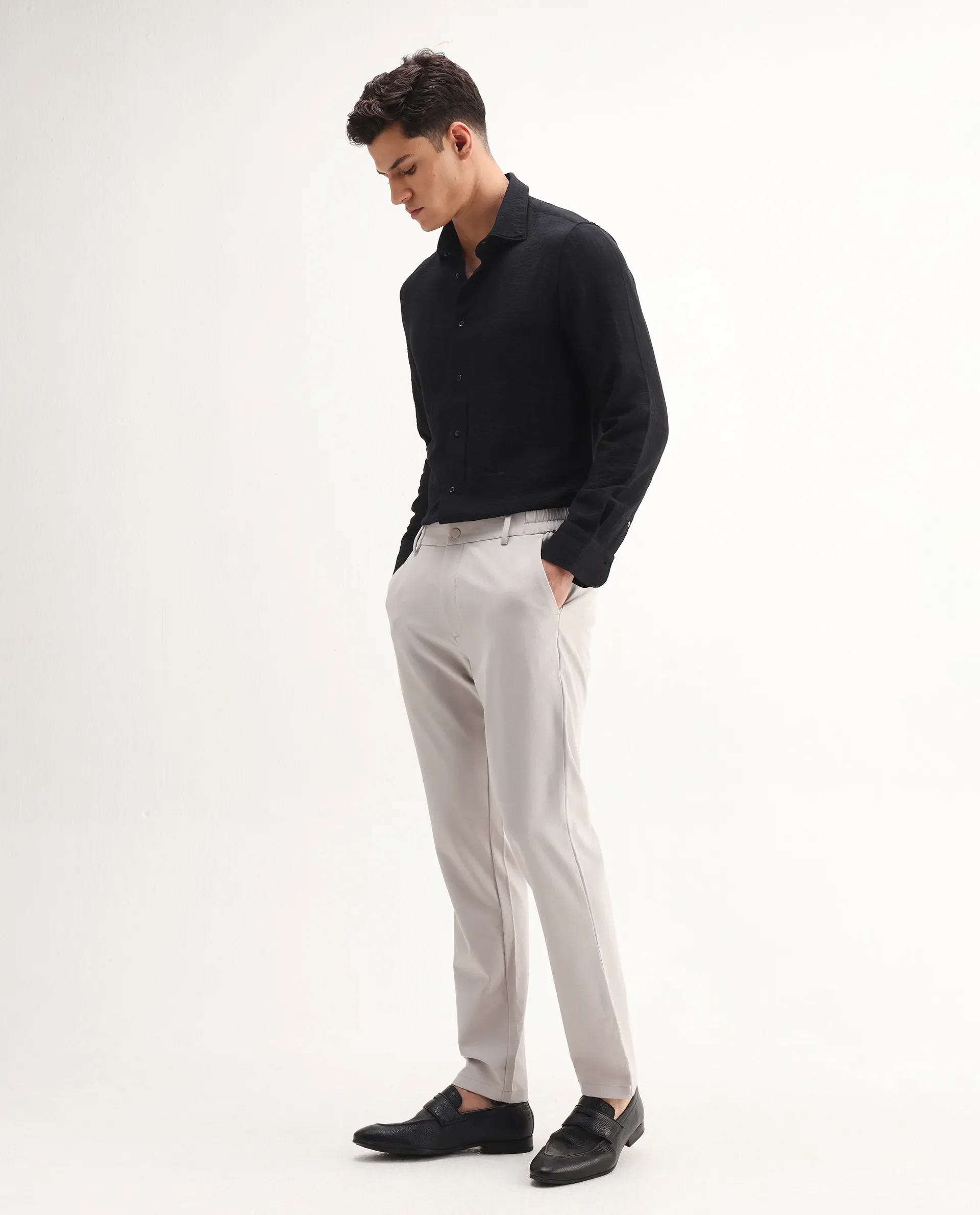 Rare Rabbit Men's Travel-Aw25 Light Beige Polyester Blend Plain Regular Fit Trouser - Image 4