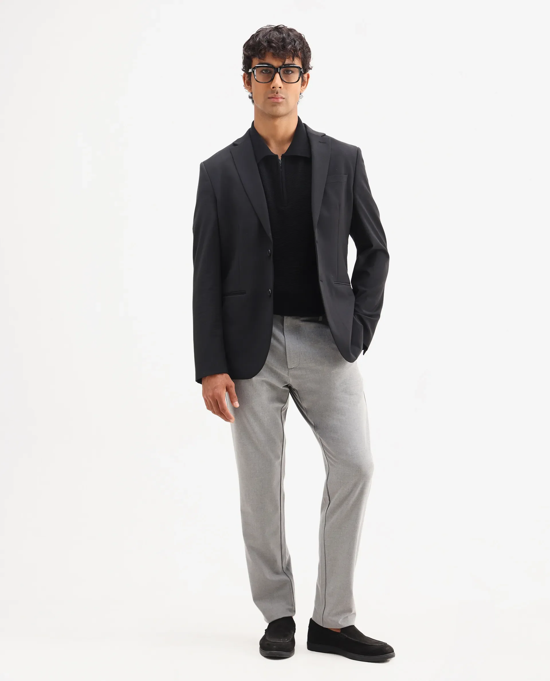 Rare Rabbit Men's Travel-Aw25 Light Grey Polyester Blend Plain Regular Fit Trouser