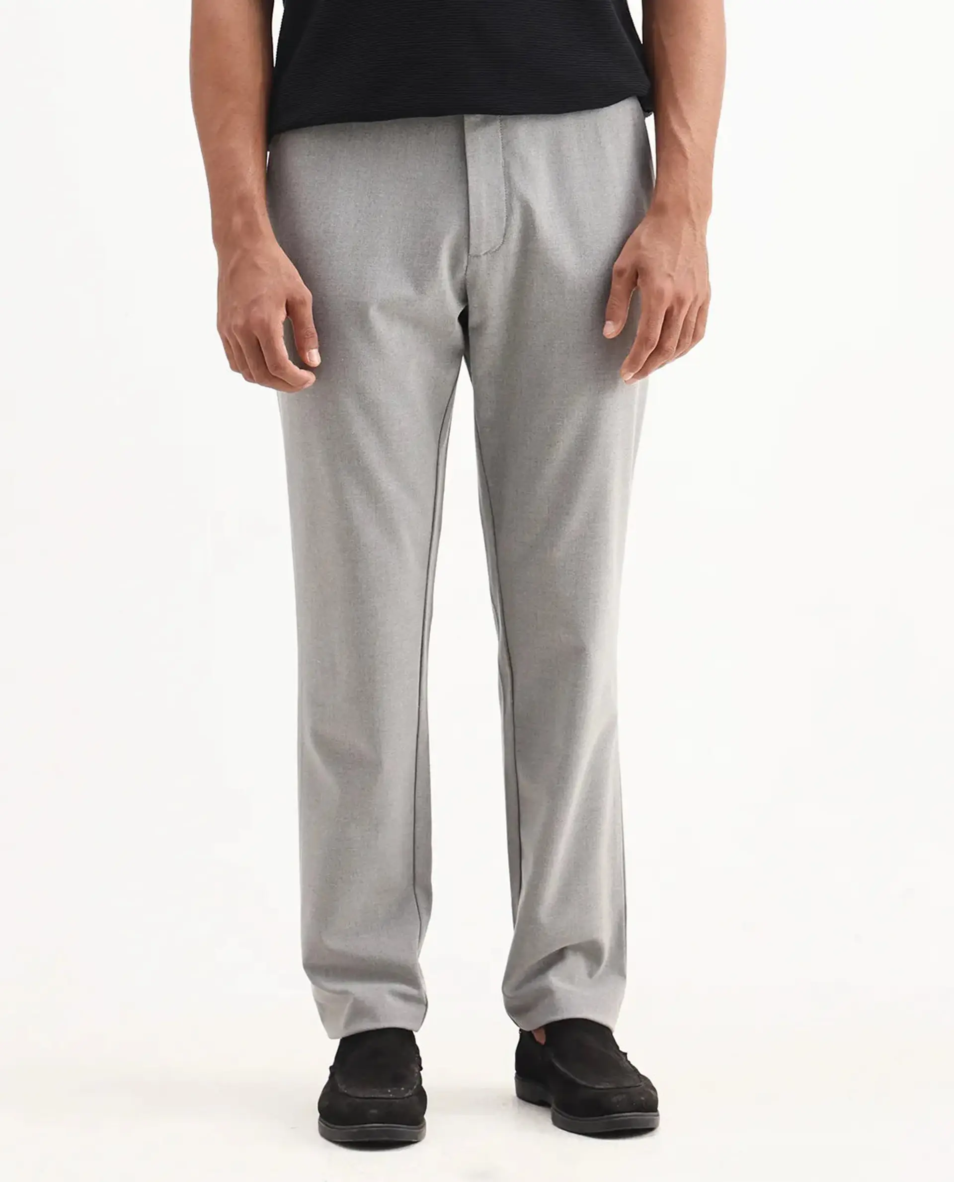 Rare Rabbit Men's Travel-Aw25 Light Grey Polyester Blend Plain Regular Fit Trouser - Image 10