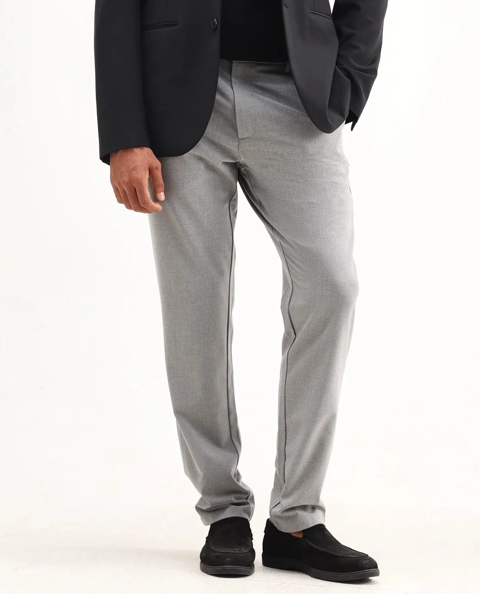 Rare Rabbit Men's Travel-Aw25 Light Grey Polyester Blend Plain Regular Fit Trouser - Image 2
