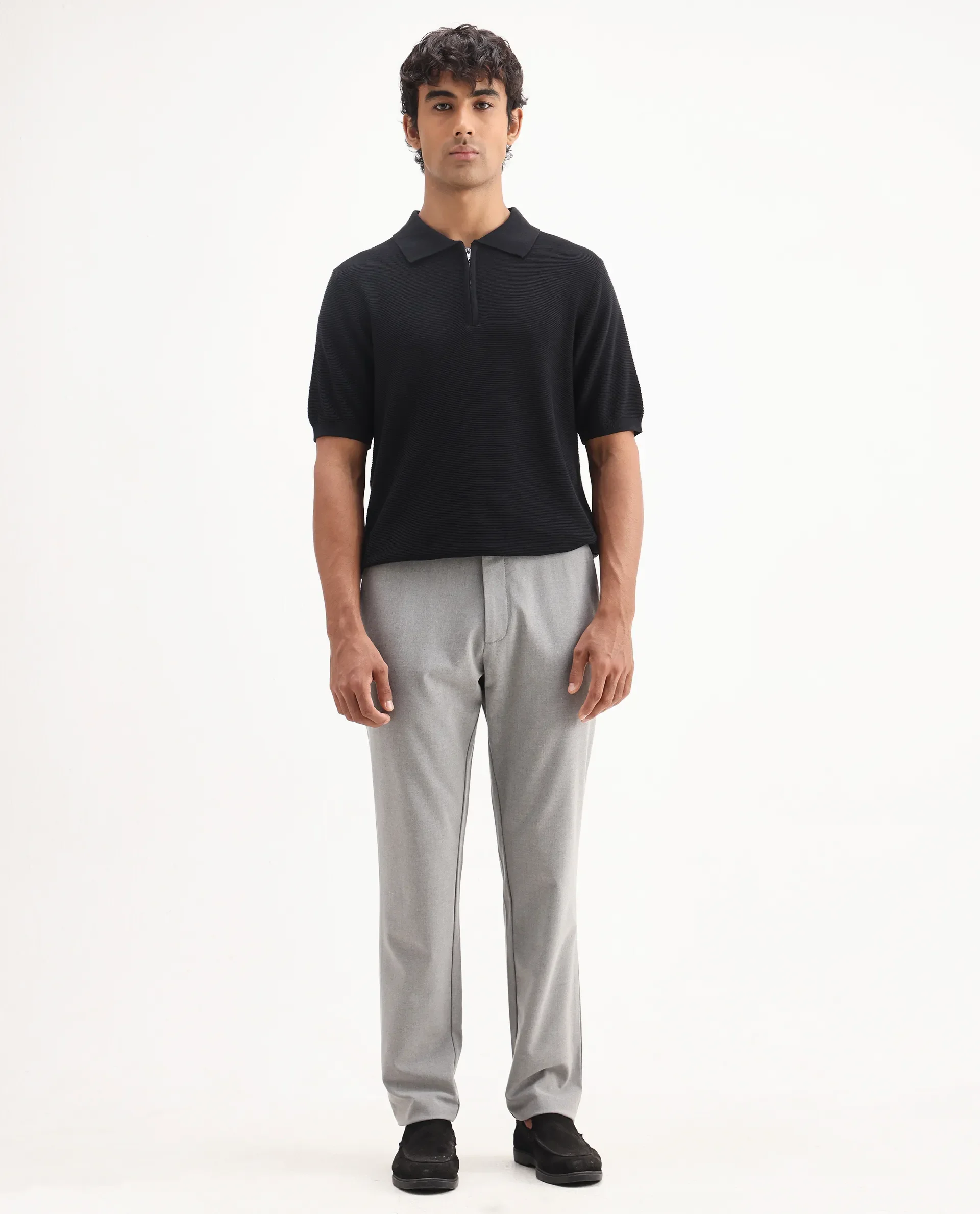 Rare Rabbit Men's Travel-Aw25 Light Grey Polyester Blend Plain Regular Fit Trouser - Image 4