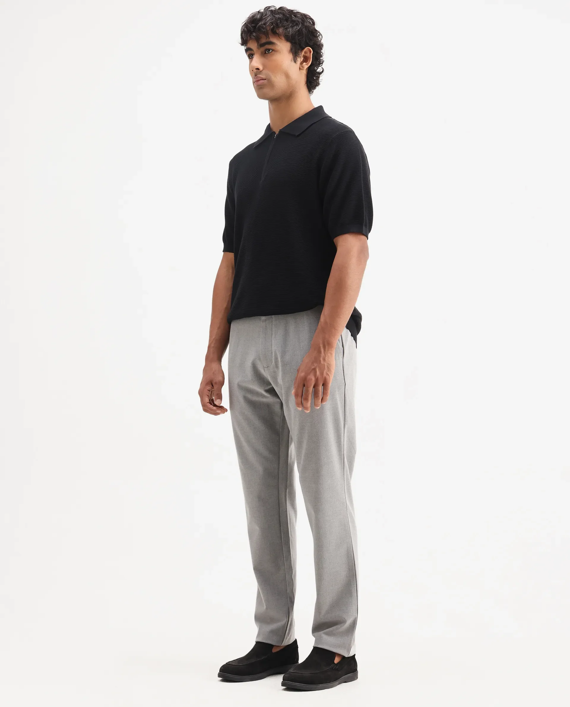 Rare Rabbit Men's Travel-Aw25 Light Grey Polyester Blend Plain Regular Fit Trouser - Image 5