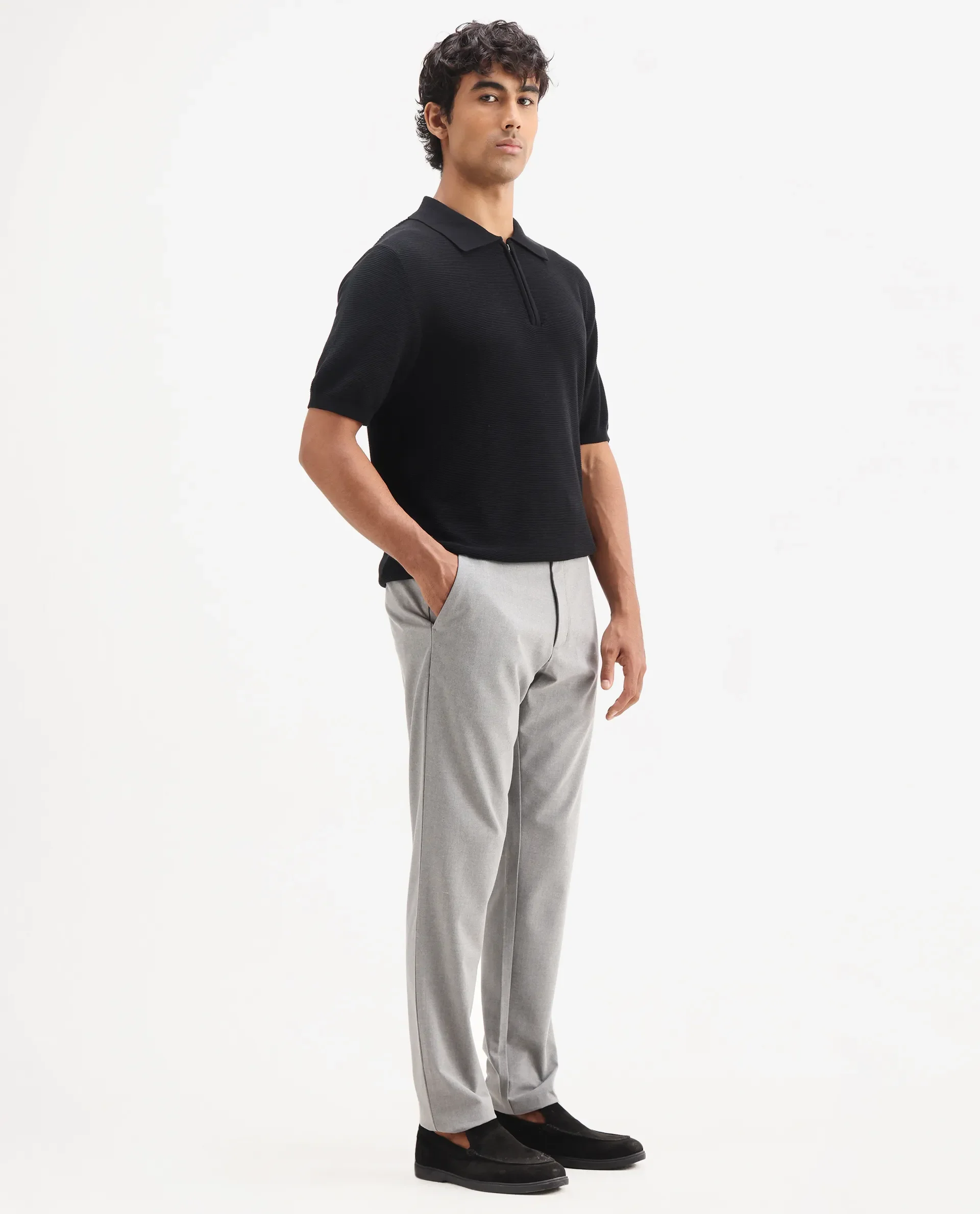 Rare Rabbit Men's Travel-Aw25 Light Grey Polyester Blend Plain Regular Fit Trouser - Image 7