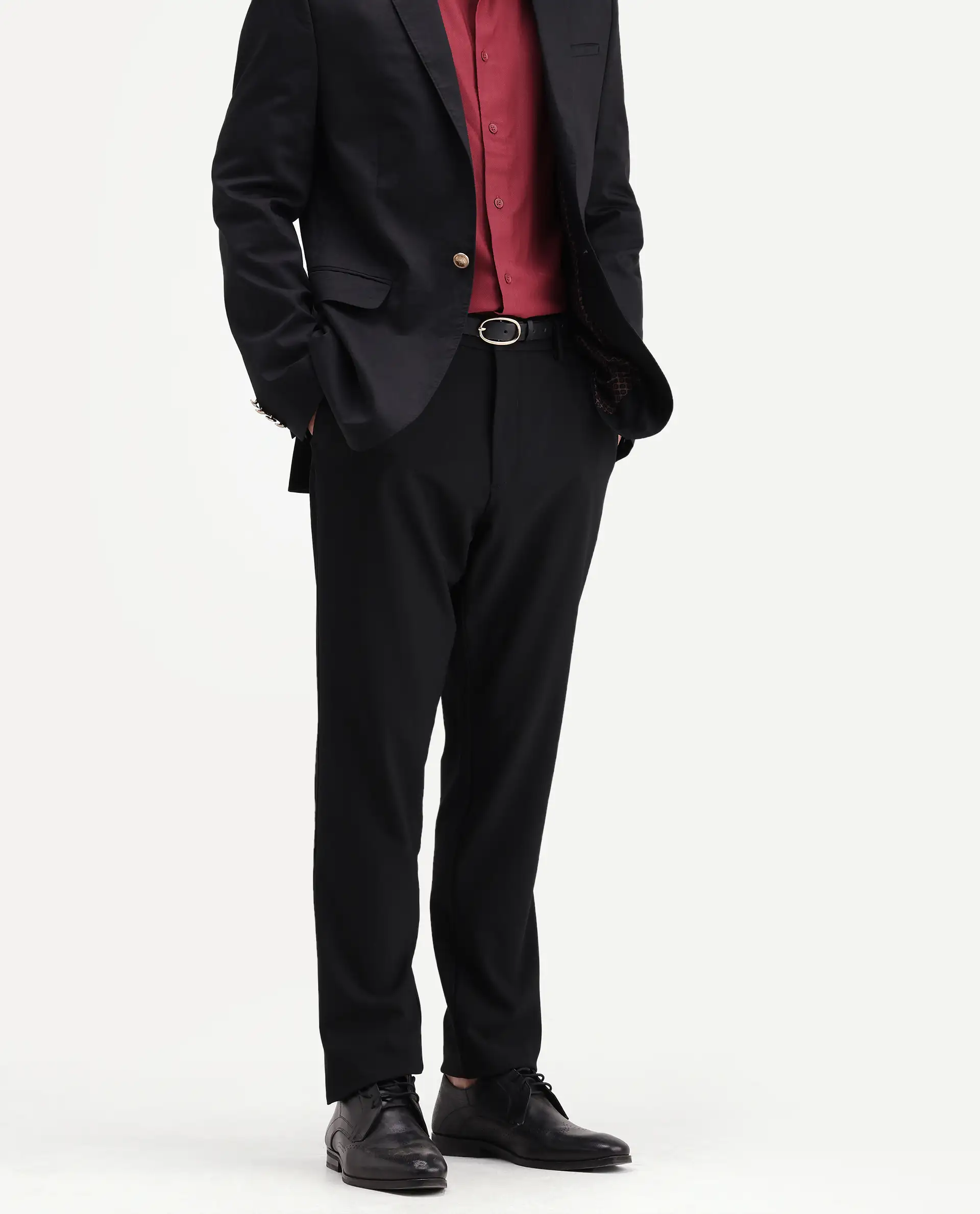 Rare Rabbit Men's Travel-Aw26 Black Polyester Blend Fabric Regular Fit Plain Trouser - Image 2