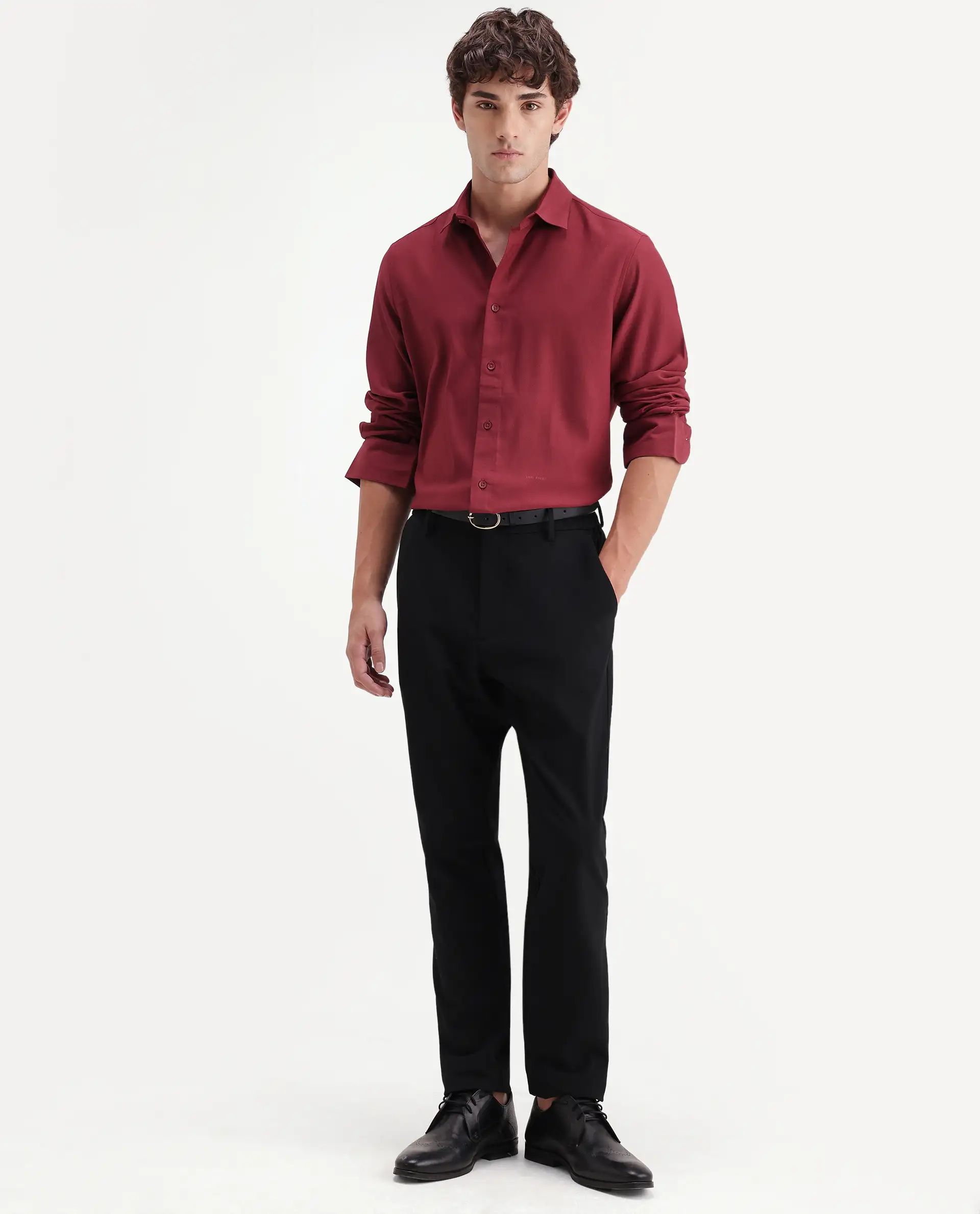 Rare Rabbit Men's Travel-Aw26 Black Polyester Blend Fabric Regular Fit Plain Trouser - Image 3