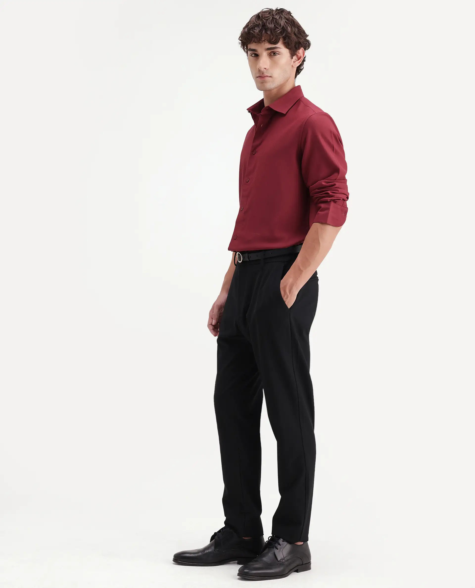 Rare Rabbit Men's Travel-Aw26 Black Polyester Blend Fabric Regular Fit Plain Trouser - Image 4