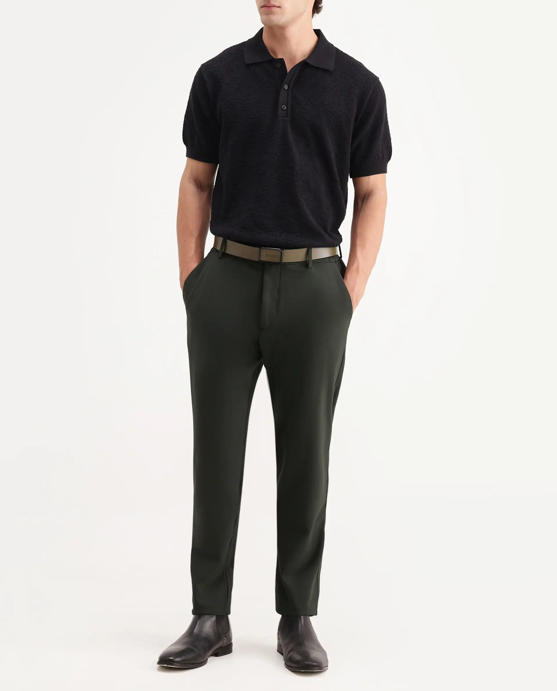 Rare Rabbit Men's Travel-Aw26 Dark Olive Polyester Blend Fabric Regular Fit Plain Trouser - Image 2