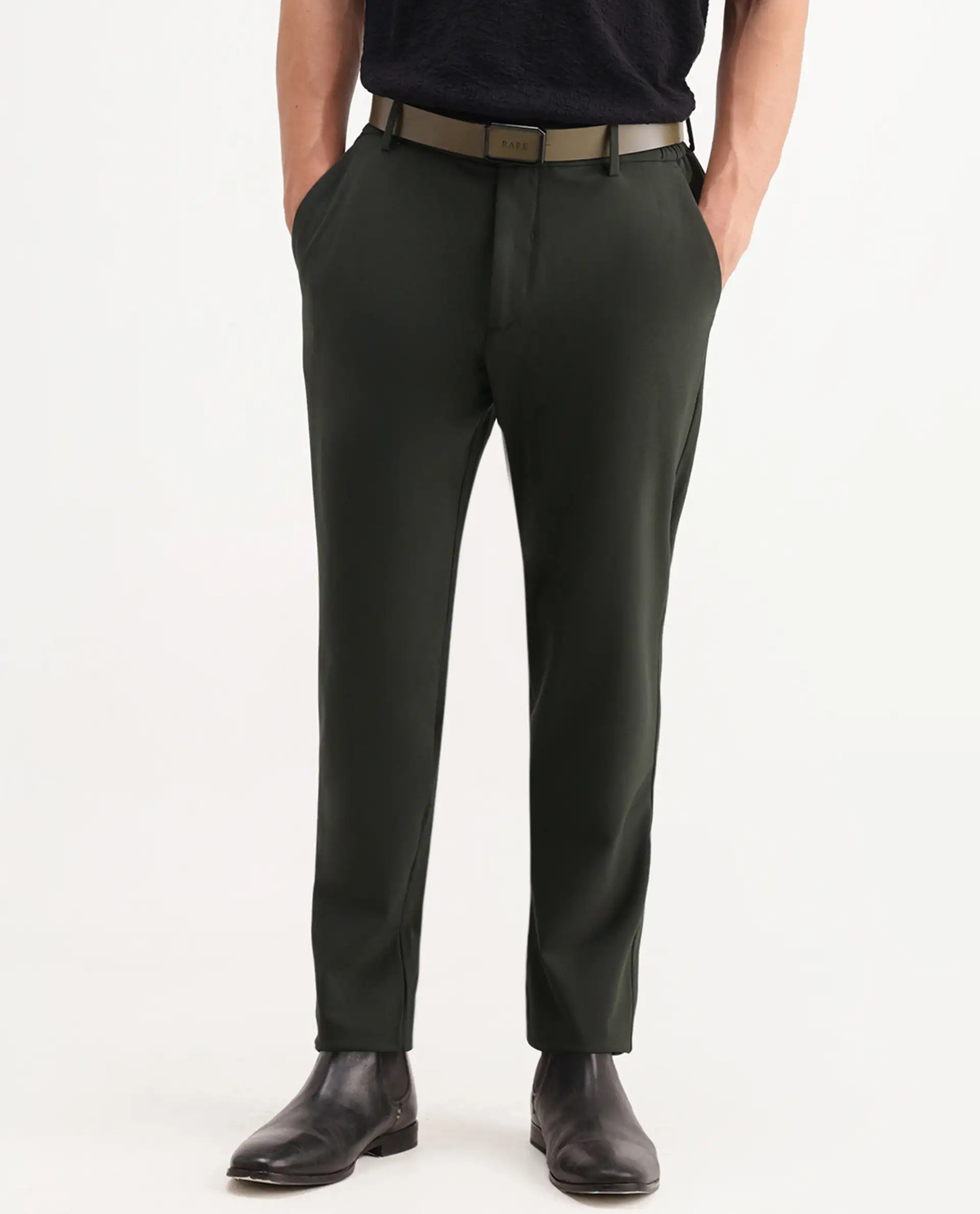 Rare Rabbit Men's Travel-Aw26 Dark Olive Polyester Blend Fabric Regular Fit Plain Trouser - Image 8