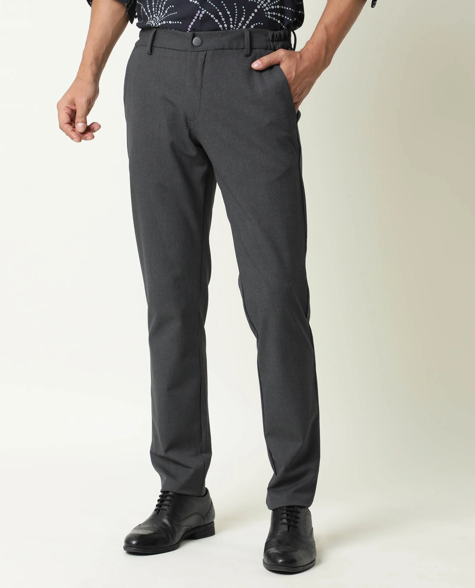 Rare Rabbit Men's Travel Grey Solid Slim Fit Mid Rise Trousers - Image 2