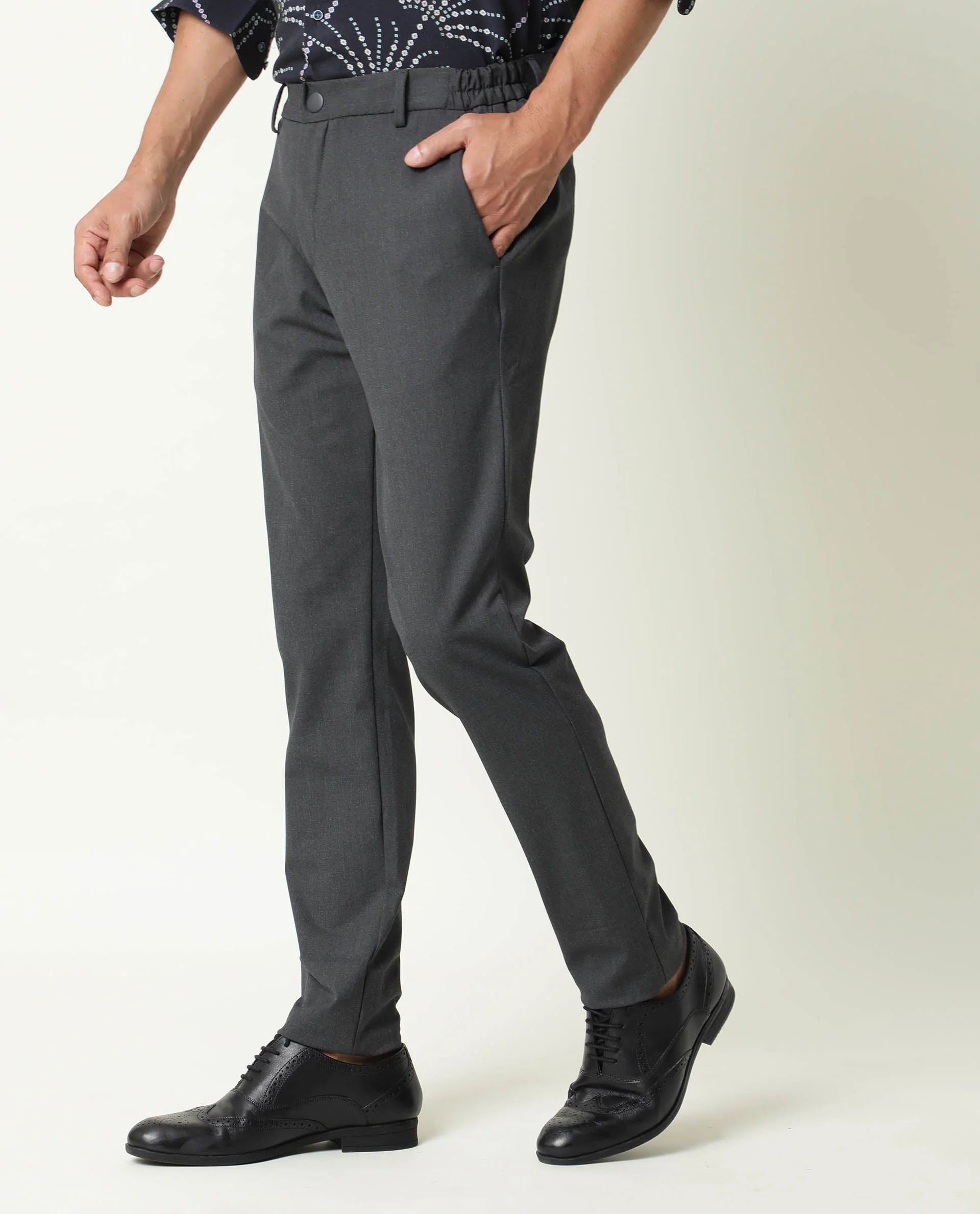 Rare Rabbit Men's Travel Grey Solid Slim Fit Mid Rise Trousers - Image 3