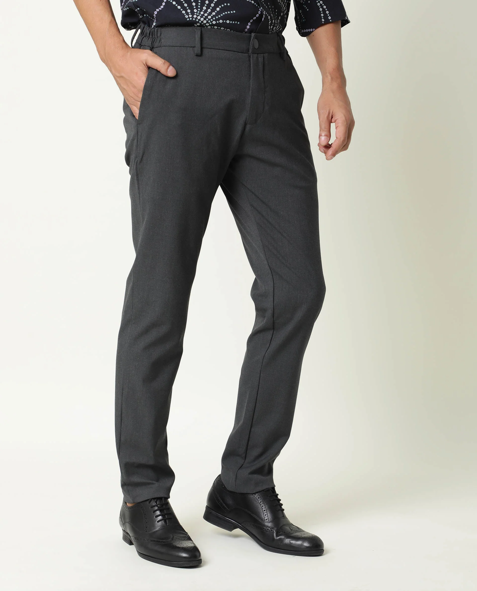 Rare Rabbit Men's Travel Grey Solid Slim Fit Mid Rise Trousers - Image 5