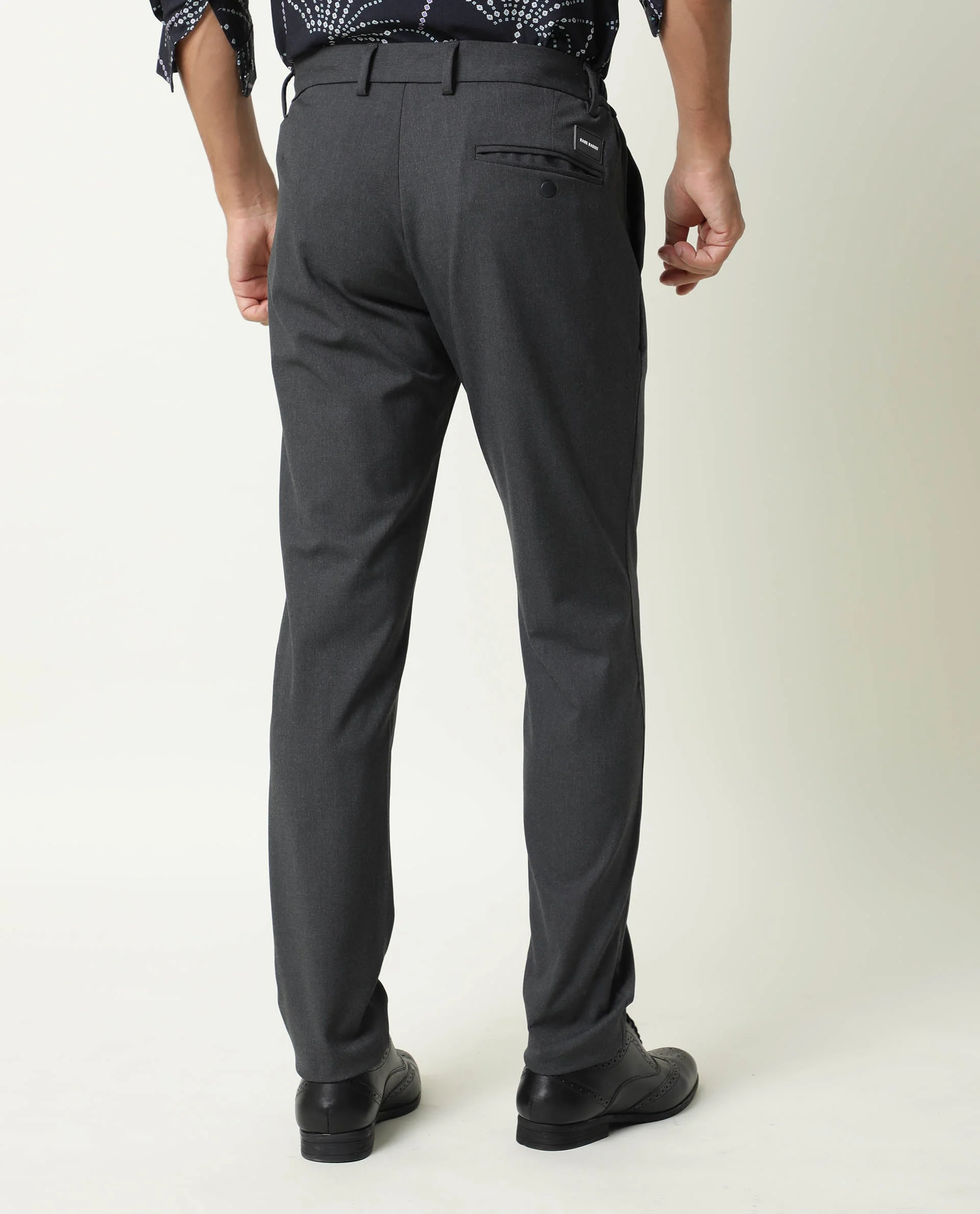Rare Rabbit Men's Travel Grey Solid Slim Fit Mid Rise Trousers - Image 6