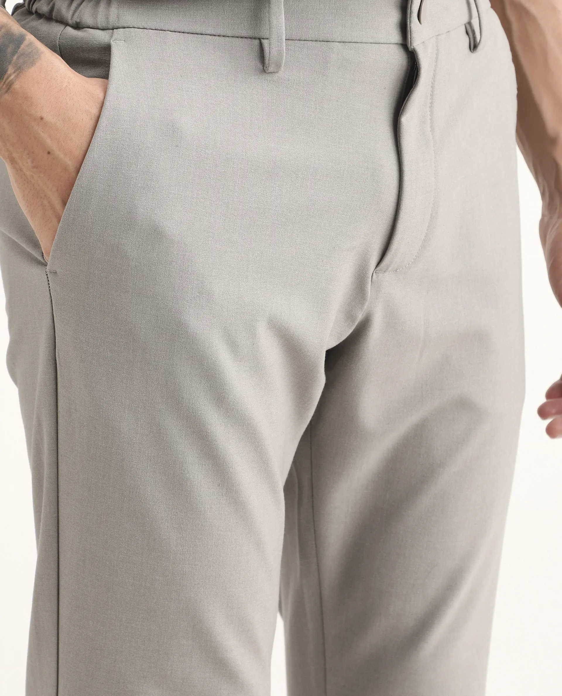 Rare Rabbit Men's Travel-Ss26 Beige Polyester Fabric Button And Zip Closure Closure Plain Trouser - Image 3