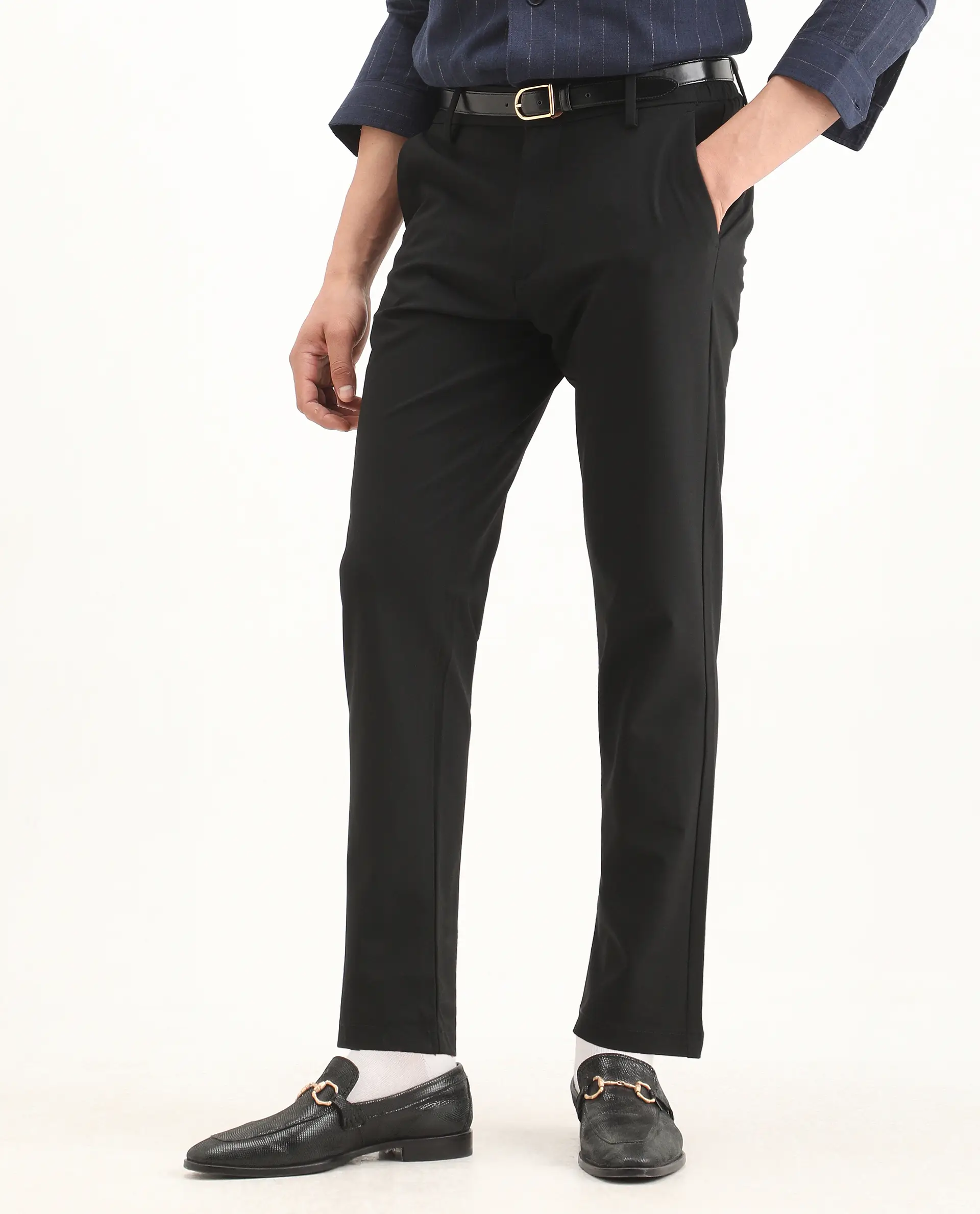 Rare Rabbit Men's Travel-Ss26 Black Polyester Fabric Button And Zip Closure Closure Plain Trouser - Image 2