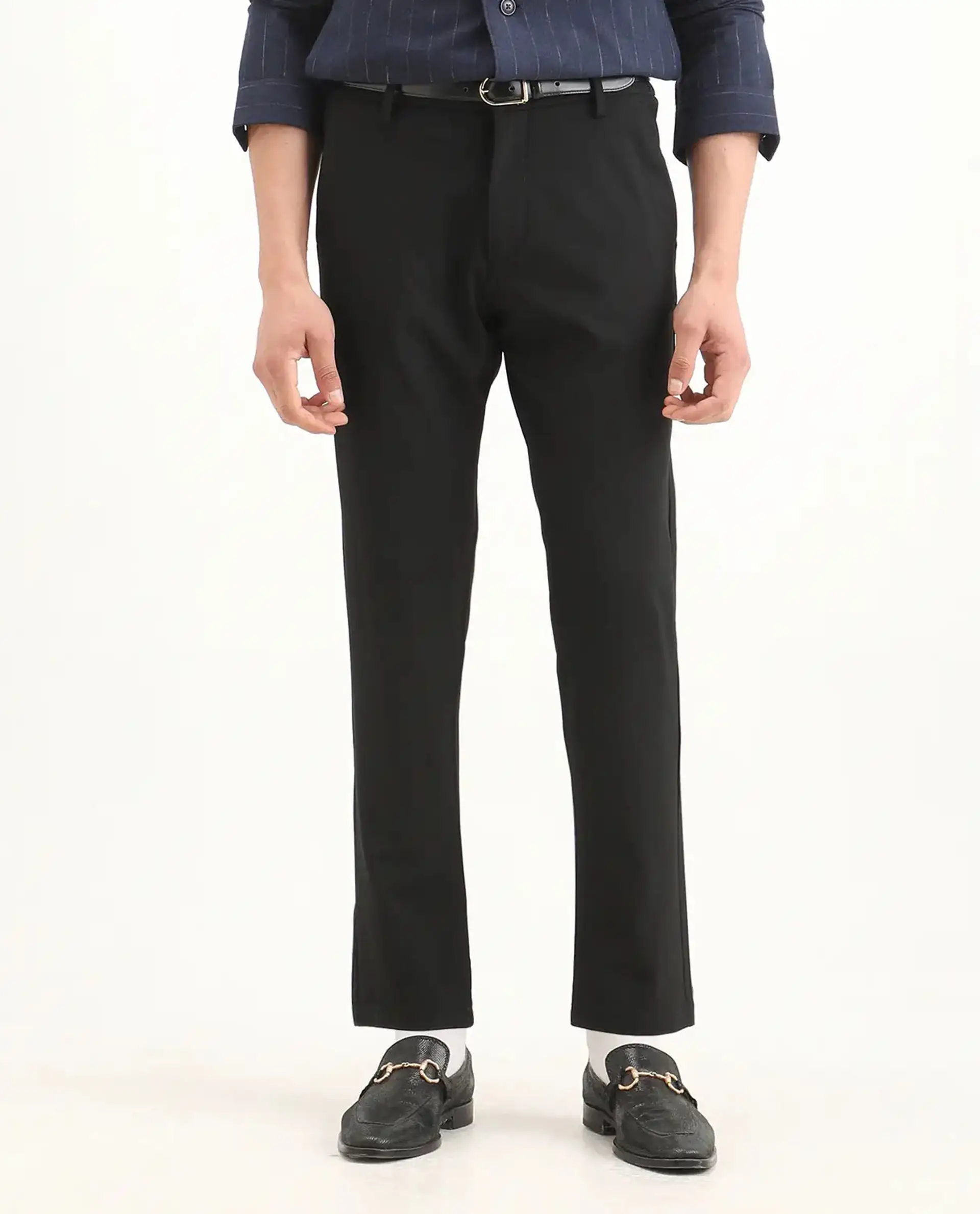 Rare Rabbit Men's Travel-Ss26 Black Polyester Fabric Button And Zip Closure Closure Plain Trouser - Image 8