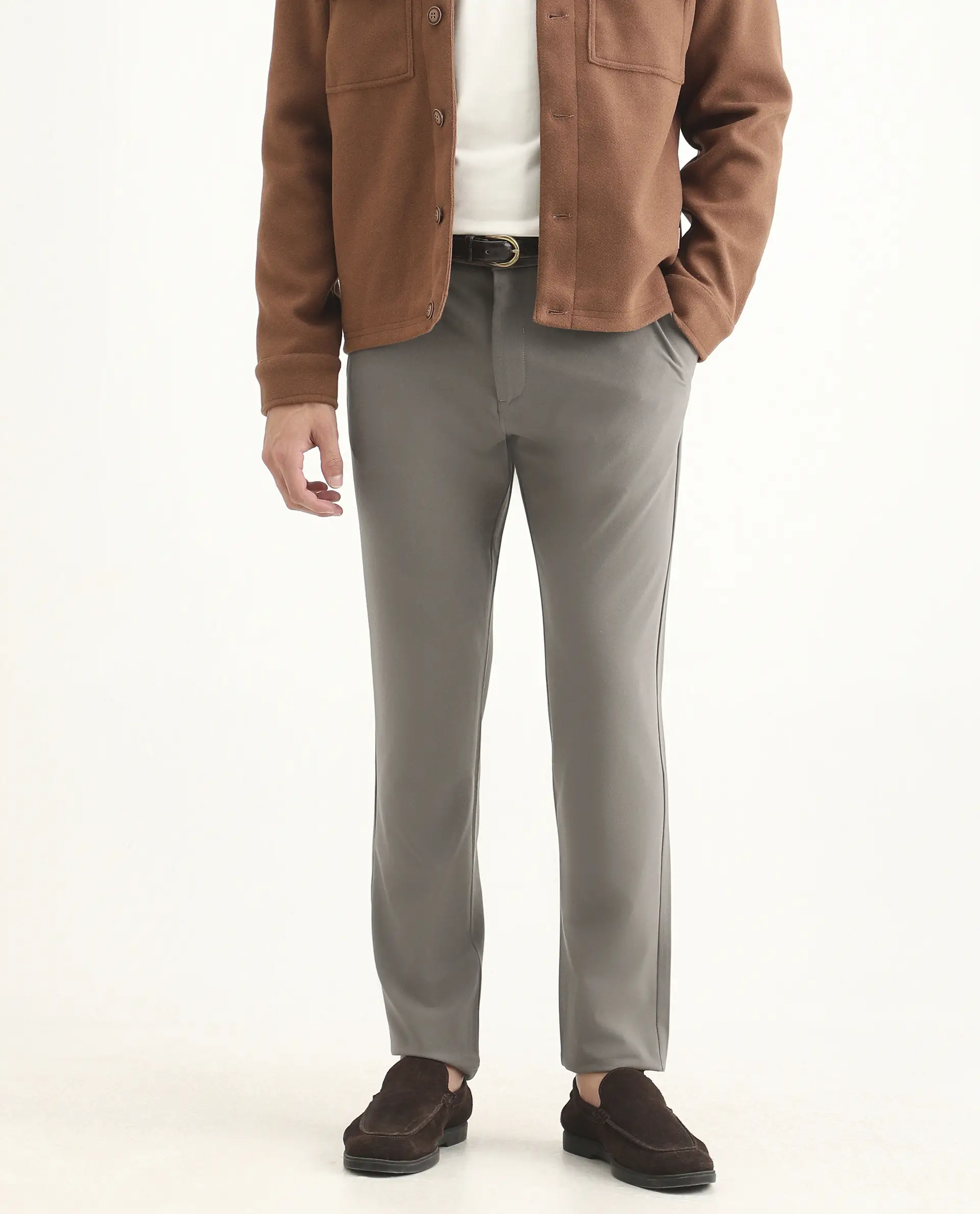 Rare Rabbit Men's Travel-Ss26 Dark Beige Polyester Fabric Button And Zip Closure Closure Plain Trouser - Image 2