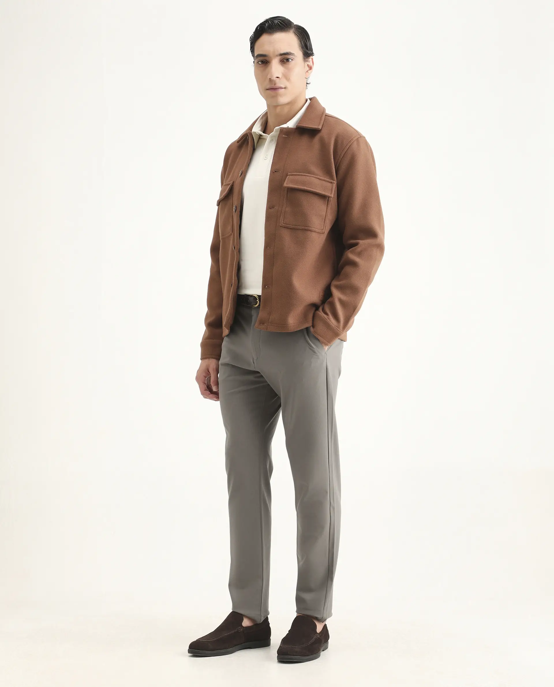 Rare Rabbit Men's Travel-Ss26 Dark Beige Polyester Fabric Button And Zip Closure Closure Plain Trouser - Image 4